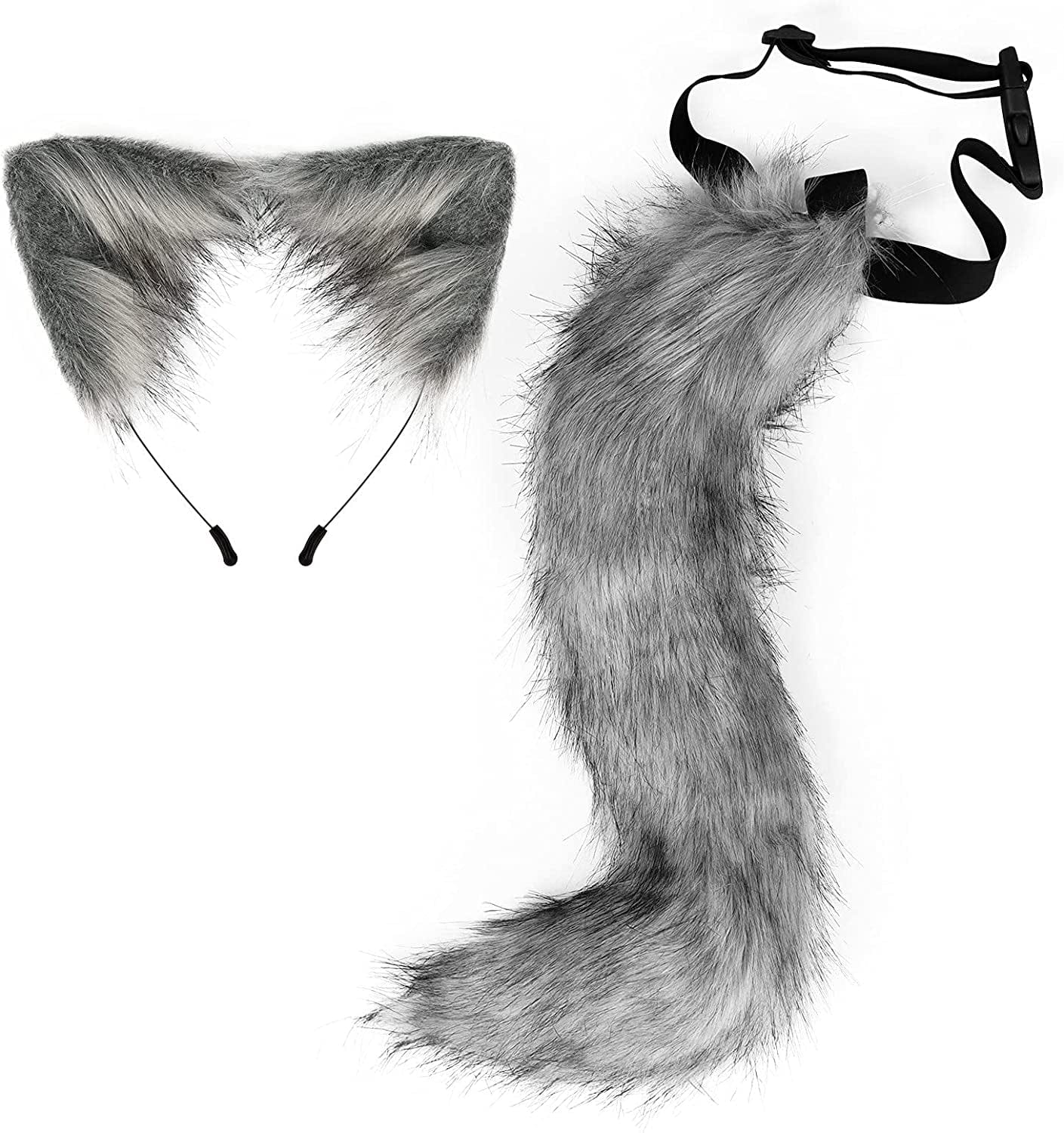 Upwalker Faux Fur Dog Ears Headband Furry Cosplay Fox Tail Halloween Costumes for Adult Animals & Pet Supplies > Pet Supplies > Dog Supplies > Dog Apparel UPWalker Grey Medium 