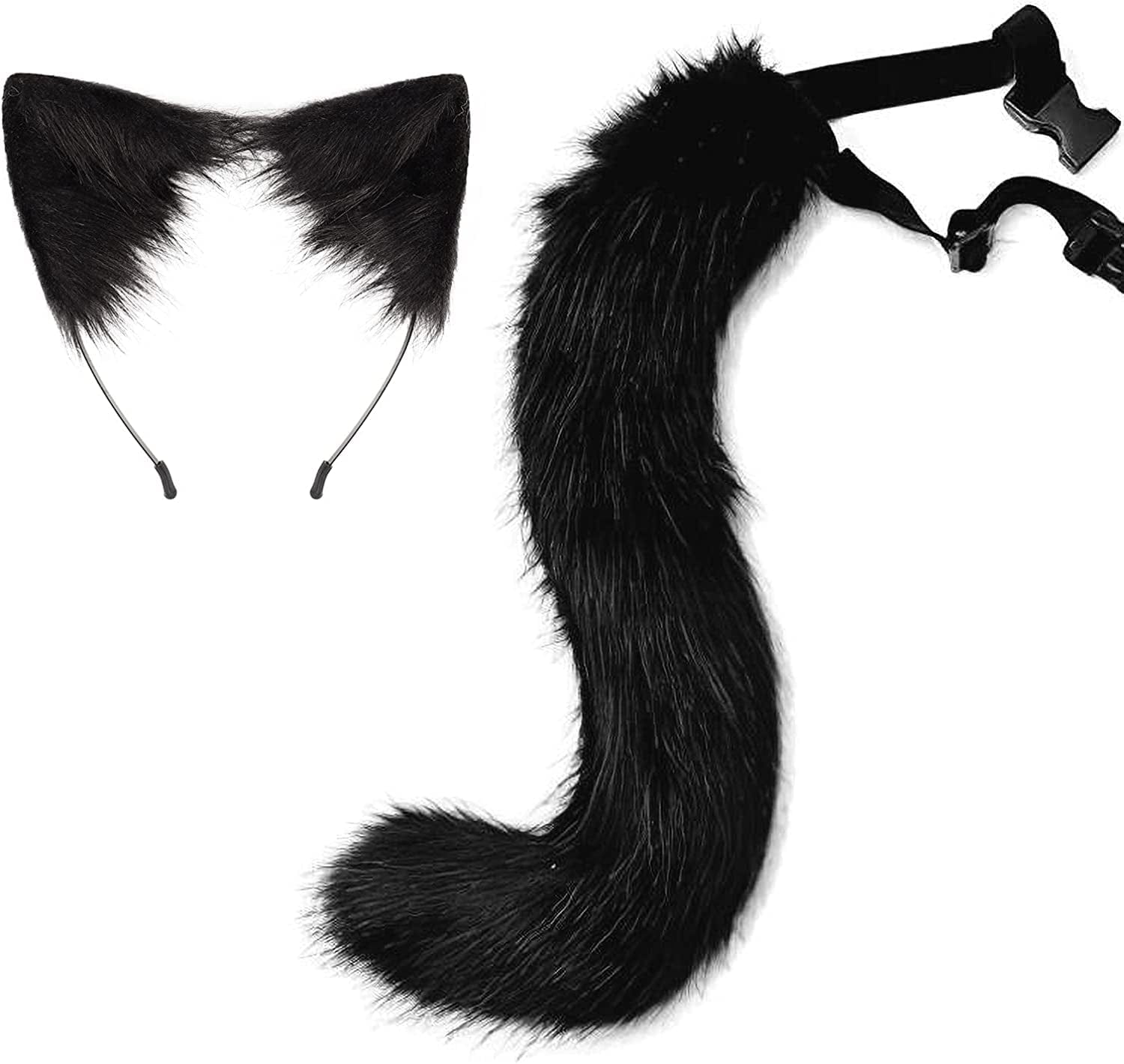 Upwalker Faux Fur Dog Ears Headband Furry Cosplay Fox Tail Halloween Costumes for Adult Animals & Pet Supplies > Pet Supplies > Dog Supplies > Dog Apparel UPWalker Black Medium 