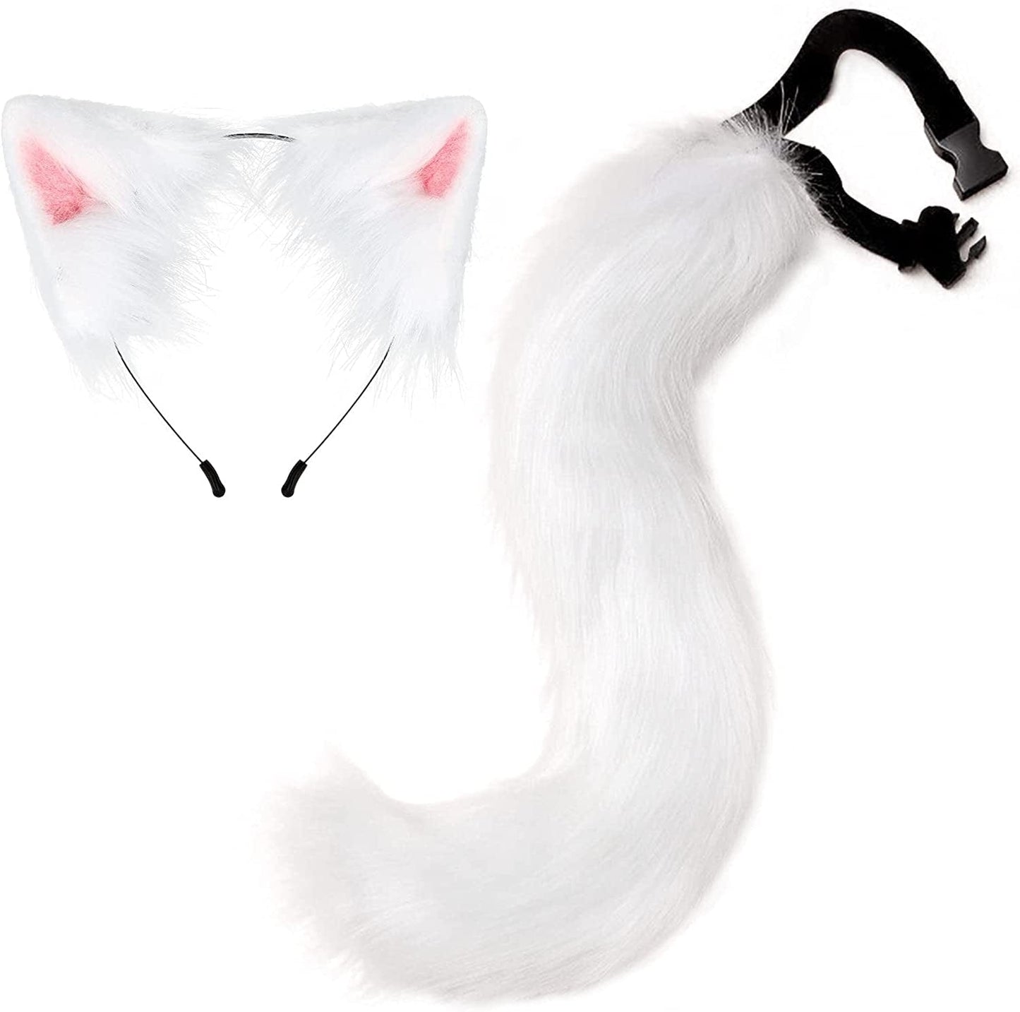 Upwalker Faux Fur Dog Ears Headband Furry Cosplay Fox Tail Halloween Costumes for Adult Animals & Pet Supplies > Pet Supplies > Dog Supplies > Dog Apparel UPWalker White Medium 