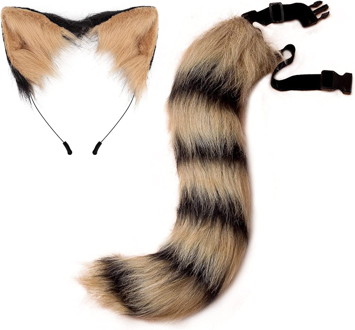 Upwalker Faux Fur Dog Ears Headband Furry Cosplay Fox Tail Halloween Costumes for Adult Animals & Pet Supplies > Pet Supplies > Dog Supplies > Dog Apparel UPWalker Khaki/Black Medium 