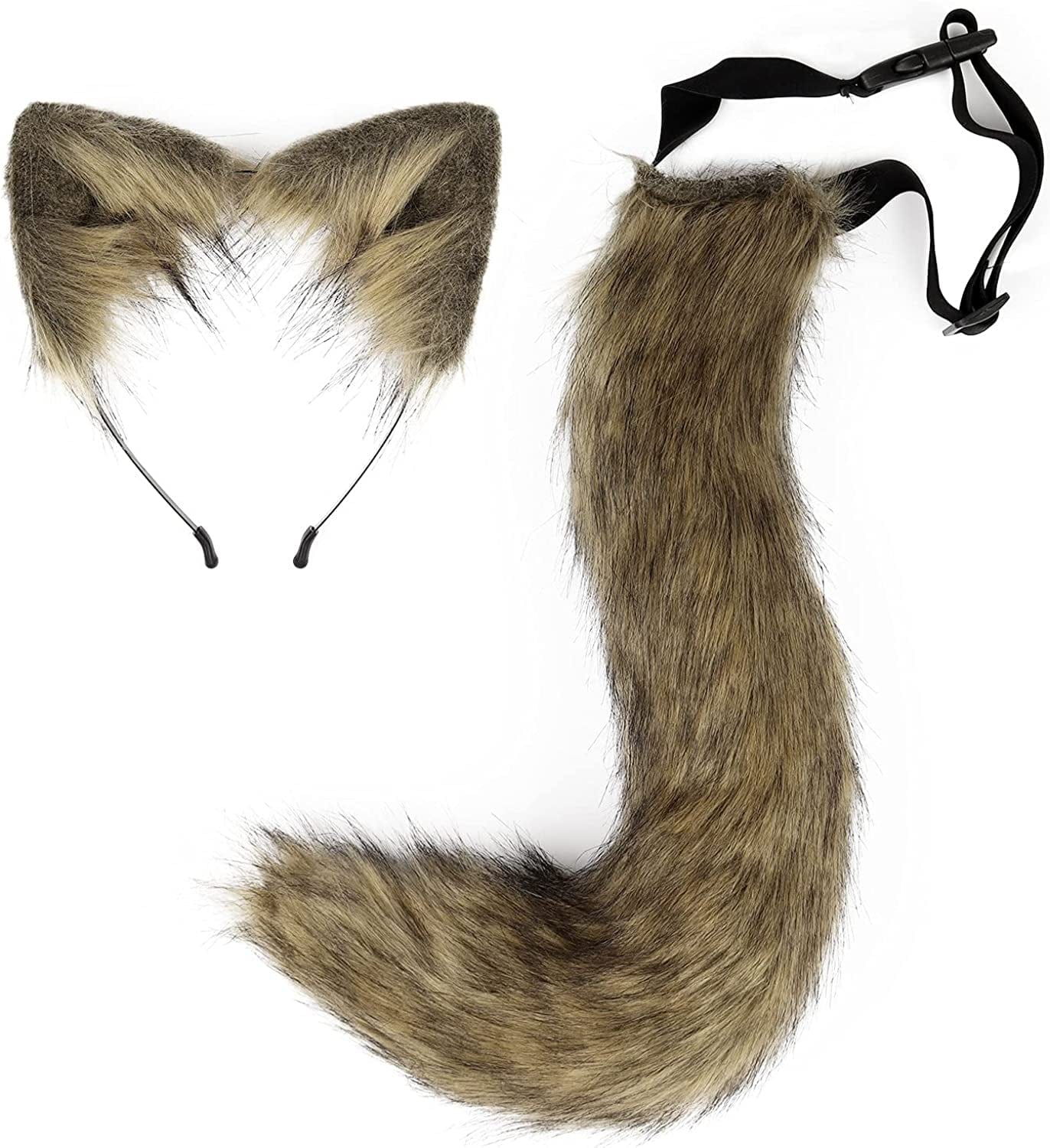 Upwalker Faux Fur Dog Ears Headband Furry Cosplay Fox Tail Halloween Costumes for Adult Animals & Pet Supplies > Pet Supplies > Dog Supplies > Dog Apparel UPWalker Brown Medium 