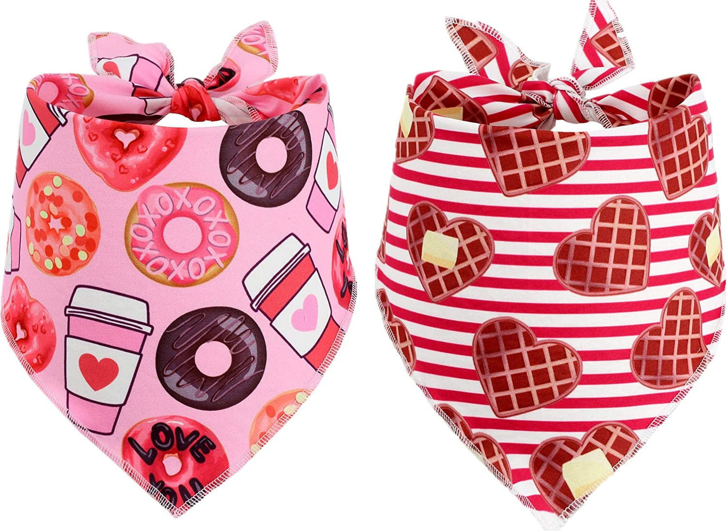 Valentines Day Dog Bandana 2 Pack - Triangle Bibs Pet Scarf for Medium Large Dogs