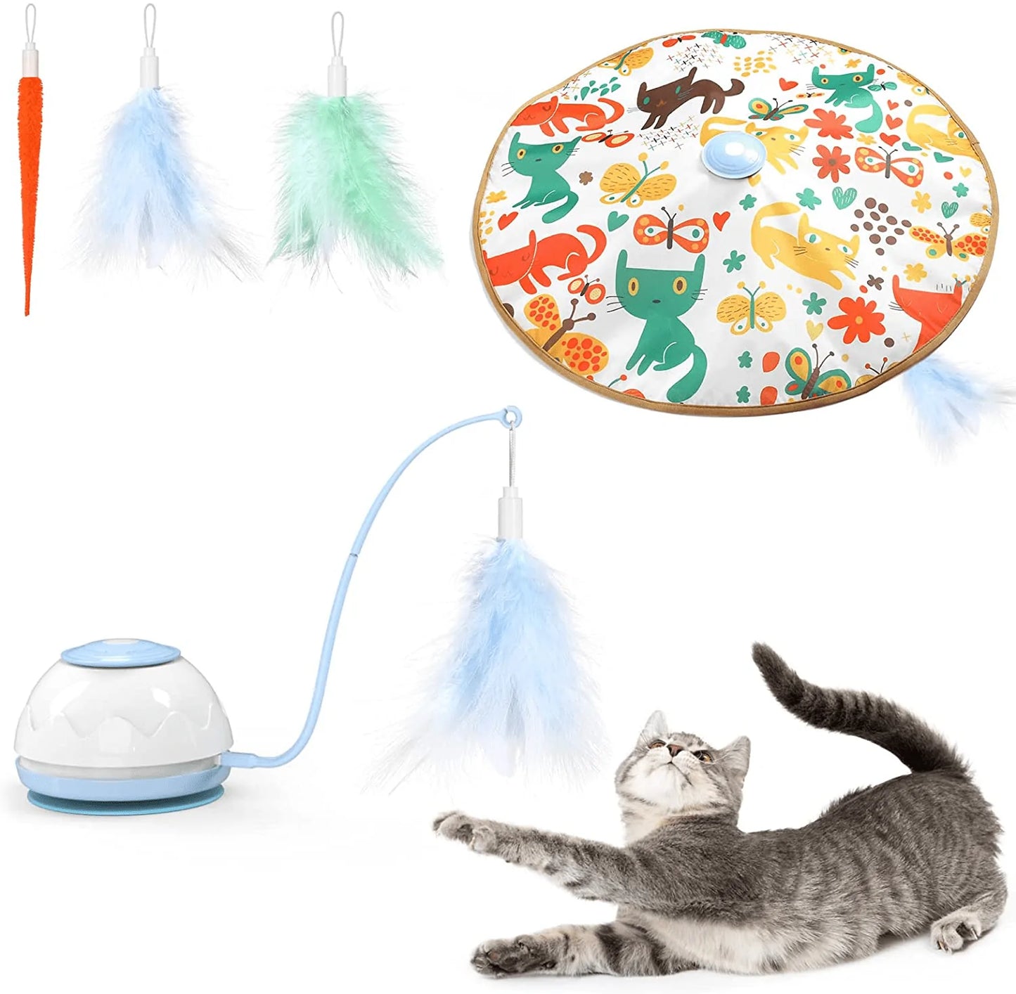 Vavopaw Interactive Cat Toys, 2-In-1 Cat Feather Toys, Adjustable Ambush Feather Kitten Toy for Indoor Playing, Automatic Electronic Kitten Toy for Cat Exercise Catcher Chasing Hunting Animals & Pet Supplies > Pet Supplies > Cat Supplies > Cat Toys VavoPaw Blue  