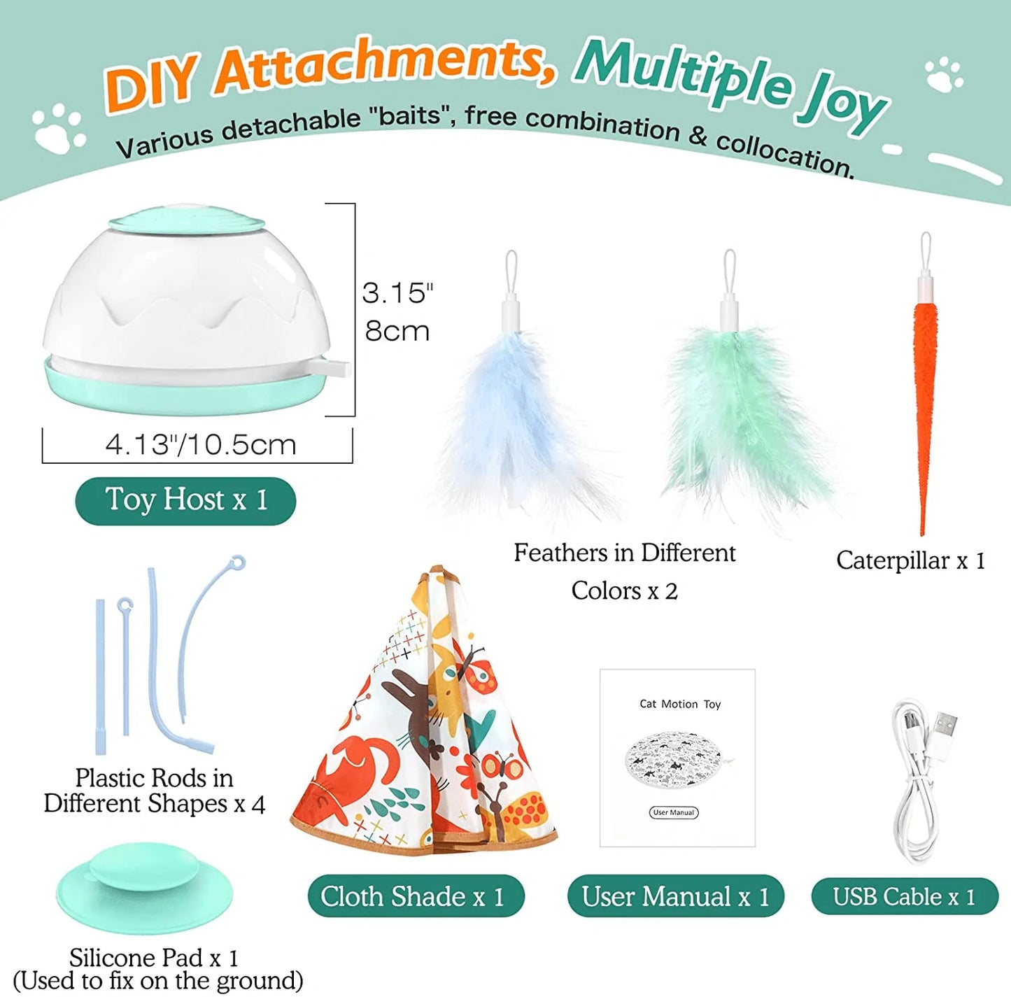 Vavopaw Interactive Cat Toys, 2-In-1 Cat Feather Toys, Adjustable Ambush Feather Kitten Toy for Indoor Playing, Automatic Electronic Kitten Toy for Cat Exercise Catcher Chasing Hunting Animals & Pet Supplies > Pet Supplies > Cat Supplies > Cat Toys VavoPaw   