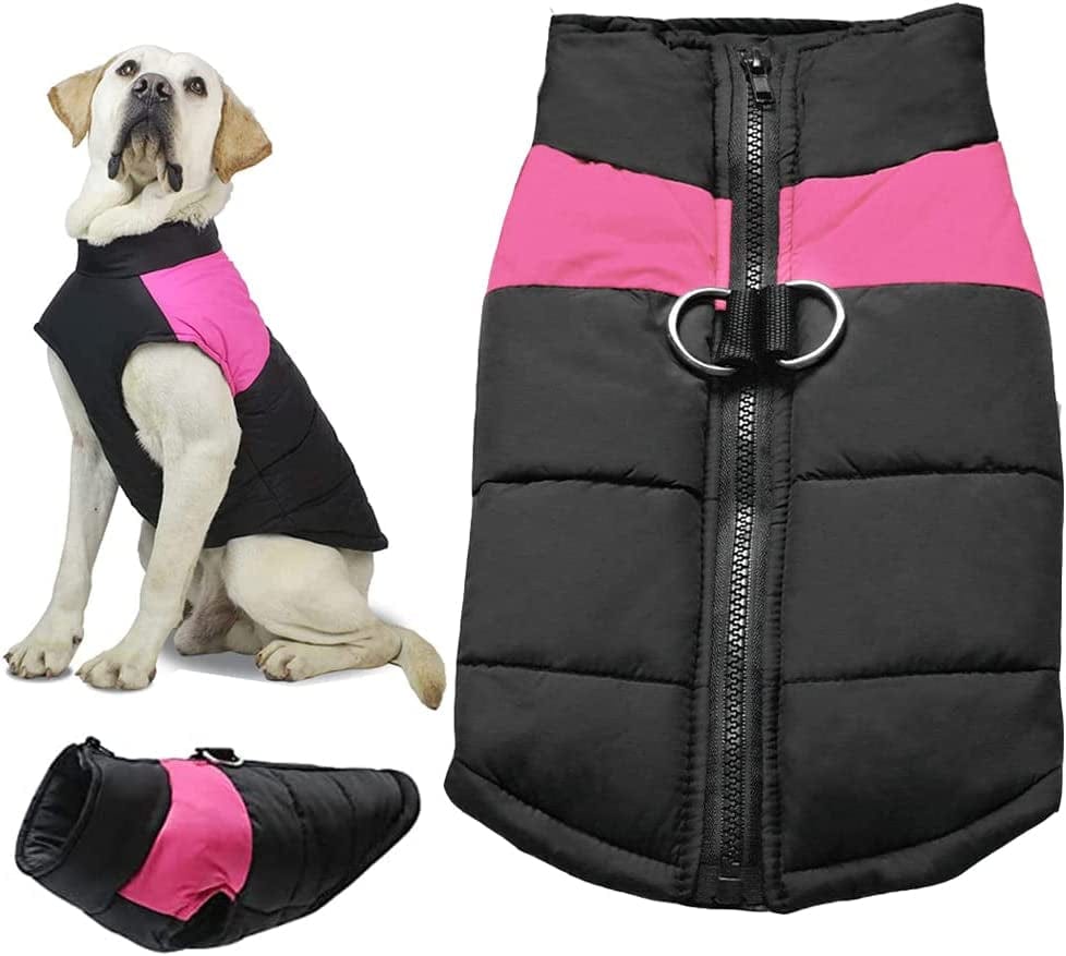 VISVIC Dog Coats Dog Warm Jacket Vest Coat Cold Weather, Pet Winter Clothes for Small Medium Large Dogs, Dog Warm Padded Vest Coat, Zip up Sports Outwear Pet Apparel with Dual D Ring Leash Animals & Pet Supplies > Pet Supplies > Dog Supplies > Dog Apparel shenghuius Pink Chest 19", Back Length 15" 