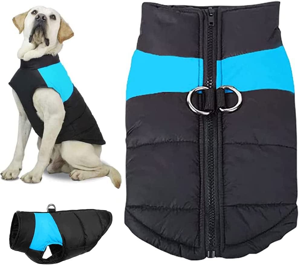 VISVIC Dog Coats Dog Warm Jacket Vest Coat Cold Weather, Pet Winter Clothes for Small Medium Large Dogs, Dog Warm Padded Vest Coat, Zip up Sports Outwear Pet Apparel with Dual D Ring Leash Animals & Pet Supplies > Pet Supplies > Dog Supplies > Dog Apparel shenghuius Blue Chest 24.4", Back Length 19" 
