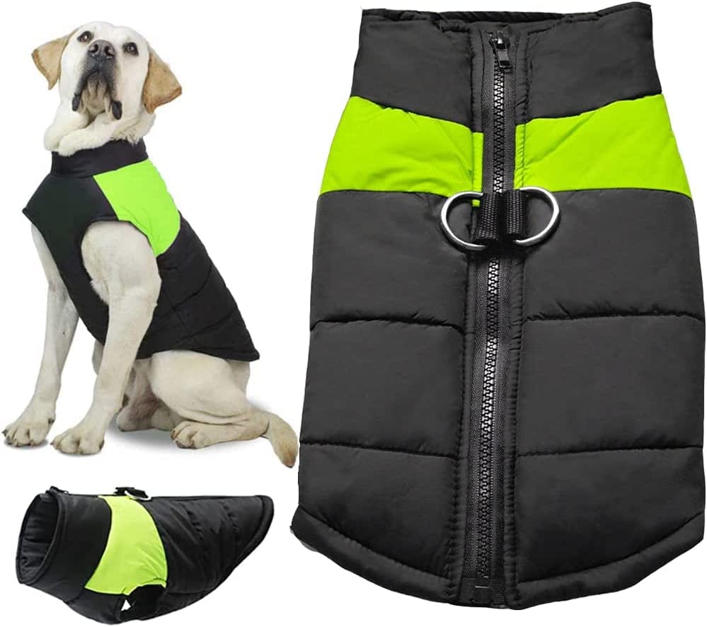 VISVIC Dog Coats Dog Warm Jacket Vest Coat Cold Weather, Pet Winter Clothes for Small Medium Large Dogs, Dog Warm Padded Vest Coat, Zip up Sports Outwear Pet Apparel with Dual D Ring Leash Animals & Pet Supplies > Pet Supplies > Dog Supplies > Dog Apparel shenghuius Green Chest 19", Back Length 15" 