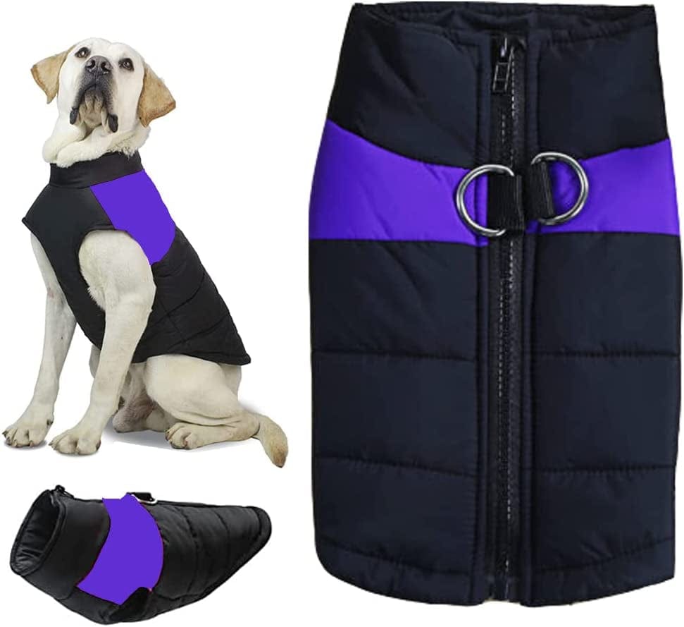 VISVIC Dog Coats Dog Warm Jacket Vest Coat Cold Weather, Pet Winter Clothes for Small Medium Large Dogs, Dog Warm Padded Vest Coat, Zip up Sports Outwear Pet Apparel with Dual D Ring Leash Animals & Pet Supplies > Pet Supplies > Dog Supplies > Dog Apparel shenghuius Purple Chest 19", Back Length 15" 