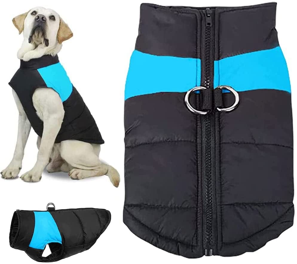 VISVIC Dog Coats Dog Warm Jacket Vest Coat Cold Weather, Pet Winter Clothes for Small Medium Large Dogs, Dog Warm Padded Vest Coat, Zip up Sports Outwear Pet Apparel with Dual D Ring Leash Animals & Pet Supplies > Pet Supplies > Dog Supplies > Dog Apparel shenghuius Blue Chest 14", Back Length 10" 