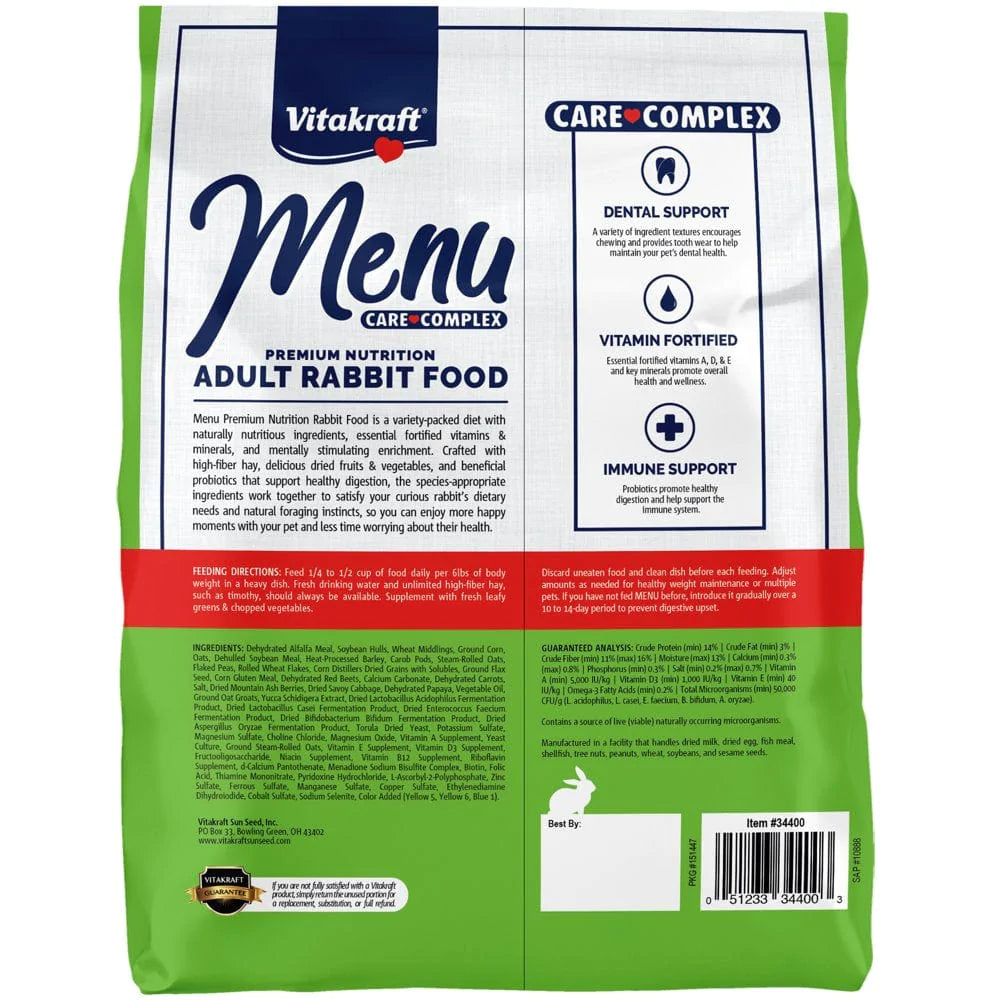 Vitakfraft Menu Premium Rabbit Food - Alfalfa Pellets Blend - Vitamin and Mineral Fortified Animals & Pet Supplies > Pet Supplies > Small Animal Supplies > Small Animal Food Vitakraft Sun Seed   