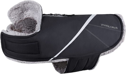 VIVAGLORY Cozy Water-Repellent Windproof Dog Vest Winter Coat, Warm Pet Apparel for Cold Weather Dog Jacket for Small Medium Dogs with Furry Collar, Black, M Animals & Pet Supplies > Pet Supplies > Dog Supplies > Dog Apparel VIVAGLORY Black XS(Chest: 15-18'') 