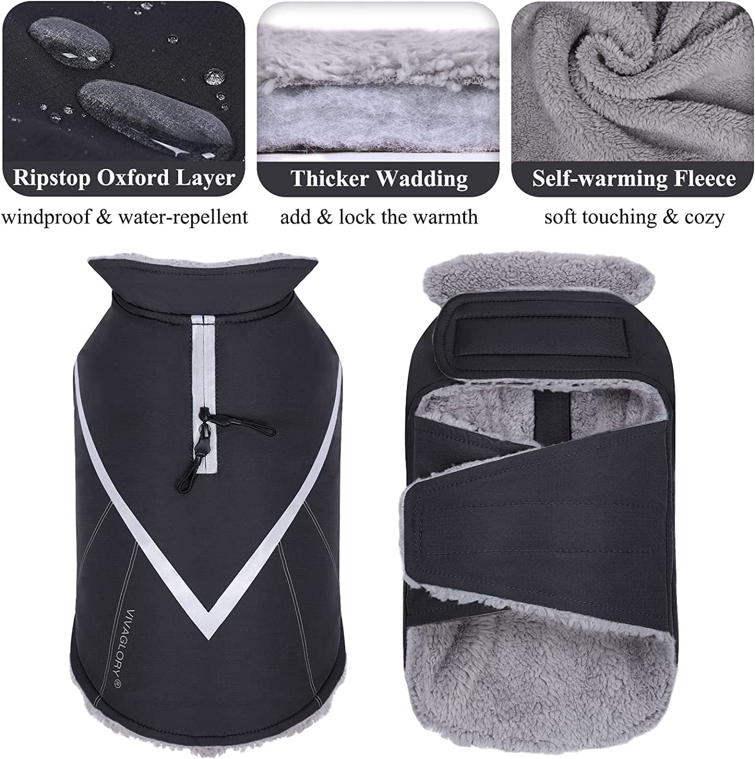VIVAGLORY Cozy Water-Repellent Windproof Dog Vest Winter Coat, Warm Pet Apparel for Cold Weather Dog Jacket for Small Medium Dogs with Furry Collar, Black, M Animals & Pet Supplies > Pet Supplies > Dog Supplies > Dog Apparel VIVAGLORY   