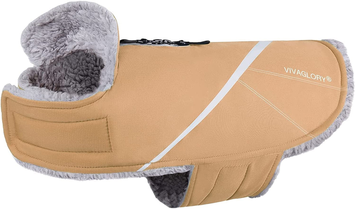 VIVAGLORY Cozy Water-Repellent Windproof Dog Vest Winter Coat, Warm Pet Apparel for Cold Weather Dog Jacket for Small Medium Dogs with Furry Collar, Black, M Animals & Pet Supplies > Pet Supplies > Dog Supplies > Dog Apparel VIVAGLORY Khaki XS(Chest: 15-18'') 
