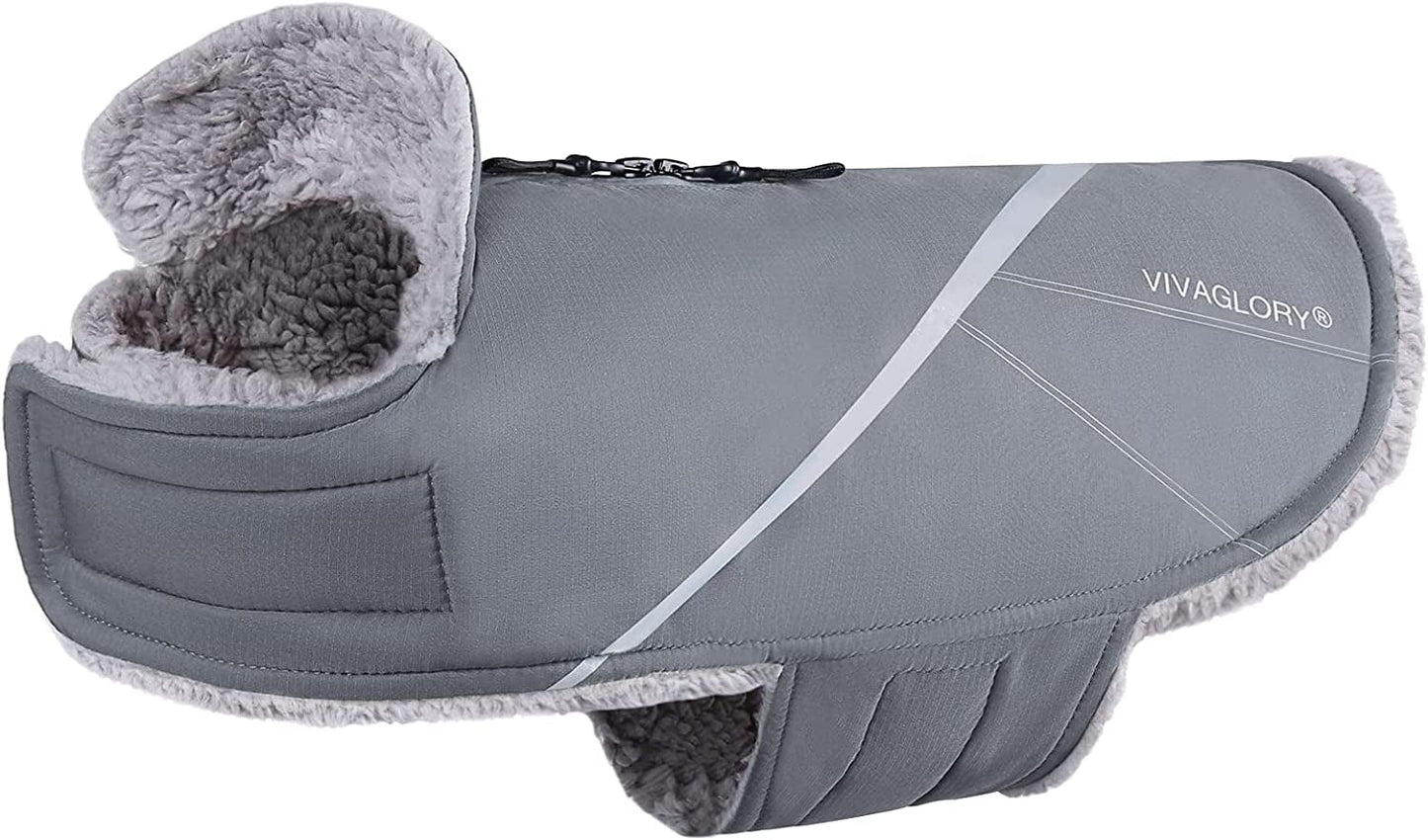 VIVAGLORY Cozy Water-Repellent Windproof Dog Vest Winter Coat, Warm Pet Apparel for Cold Weather Dog Jacket for Small Medium Dogs with Furry Collar, Black, M Animals & Pet Supplies > Pet Supplies > Dog Supplies > Dog Apparel VIVAGLORY Grey XS(Chest: 15-18'') 