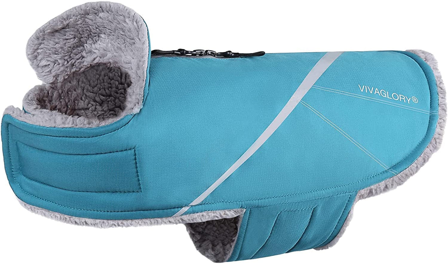 VIVAGLORY Cozy Water-Repellent Windproof Dog Vest Winter Coat, Warm Pet Apparel for Cold Weather Dog Jacket for Small Medium Dogs with Furry Collar, Black, M Animals & Pet Supplies > Pet Supplies > Dog Supplies > Dog Apparel VIVAGLORY Turquoise XS(Chest: 15-18'') 