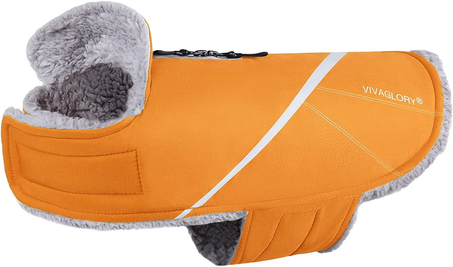 VIVAGLORY Cozy Water-Repellent Windproof Dog Vest Winter Coat, Warm Pet Apparel for Cold Weather Dog Jacket for Small Medium Dogs with Furry Collar, Black, M Animals & Pet Supplies > Pet Supplies > Dog Supplies > Dog Apparel VIVAGLORY Orange XS(Chest: 15-18'') 