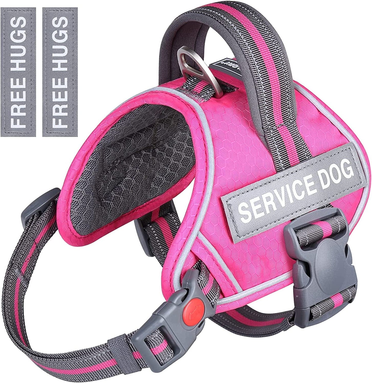 VIVAGLORY Service Dog Vest, No Pull Dog Vest Harness with Padded Handle and Leash Clip, Reflective Breathable Training Pet Vest with Removable Patches, Adjustable Fit for Medium Breed Dogs, Pink Animals & Pet Supplies > Pet Supplies > Dog Supplies > Dog Apparel VIVAGLORY Pink XL: 31.5-43.5 inch (Ribcage Girth) 