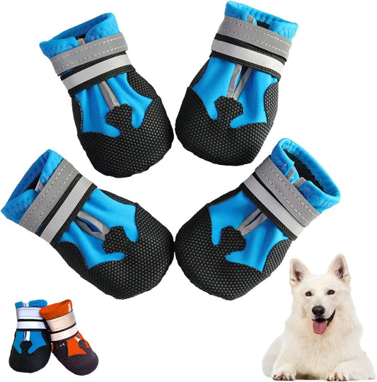 Vlionzebra Waterproof Dog Boots, Reflective Pet Paw Protectors with Adjustable Self-Adhesive Straps and Rugged Anti-Slip Sole, Doggy Shoes for Medium and Large Dogs(Blue,S) Animals & Pet Supplies > Pet Supplies > Dog Supplies > Dog Apparel vlionzebra Blue S-L:1.97in W:1.77in 