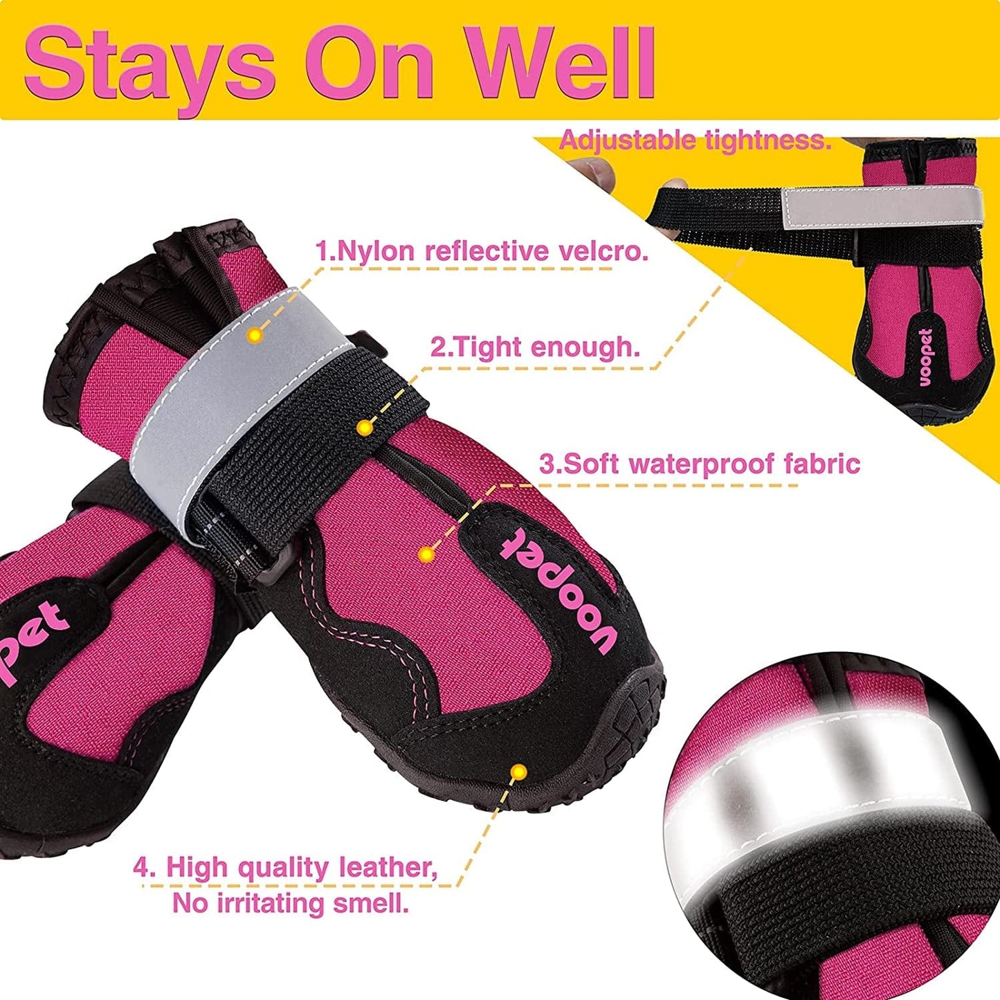 VOOPET Dog Booties for Hot Pavement Dog Shoes Paw Protectors, Waterproof Dog Hiking Boots Avoid Injury with Reflective Nylon Elastic Straps - Stay on Well & Non Slip Outsole Safety for Snowy Mudd Animals & Pet Supplies > Pet Supplies > Dog Supplies > Dog Apparel VOOPET   