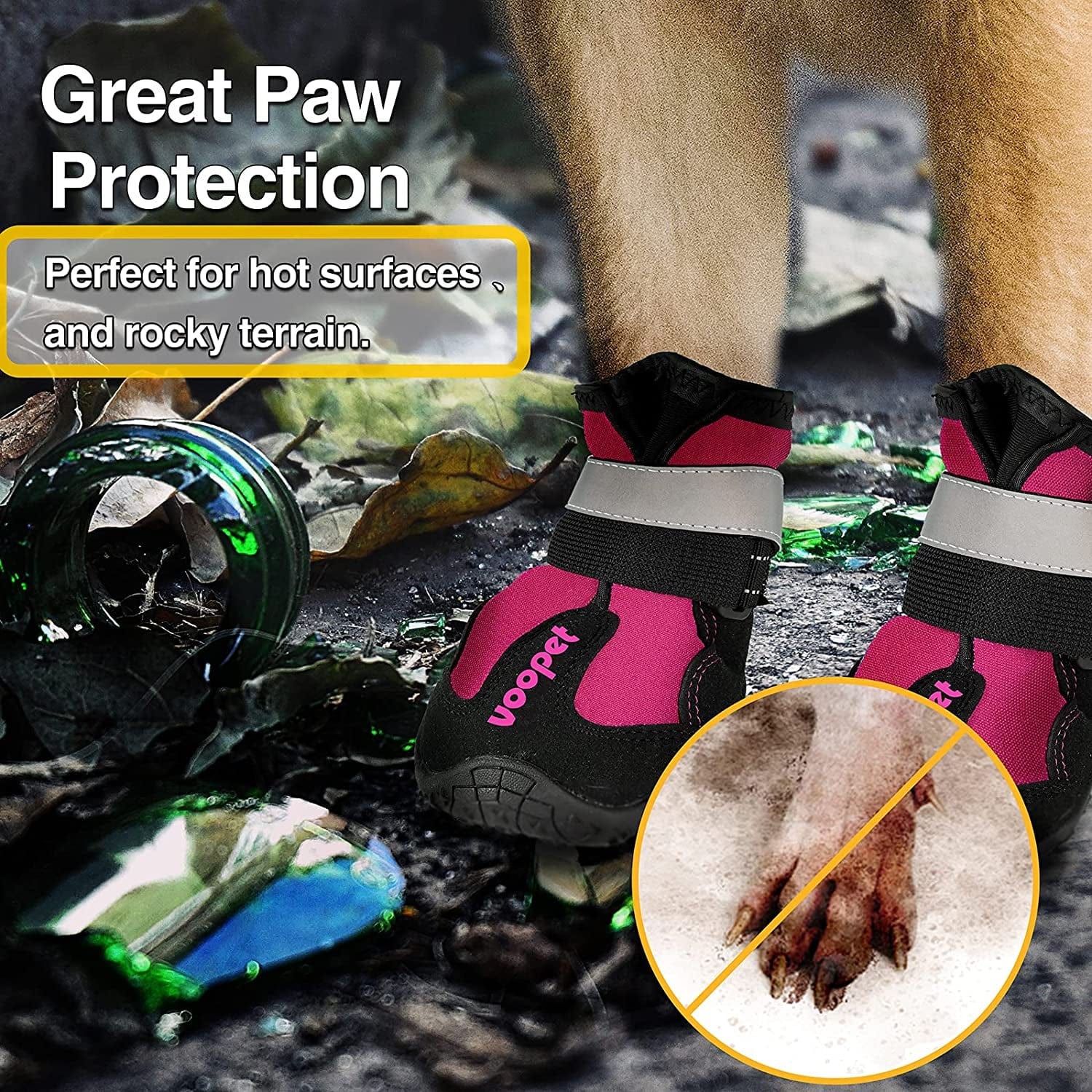VOOPET Dog Booties for Hot Pavement Dog Shoes Paw Protectors, Waterproof Dog Hiking Boots Avoid Injury with Reflective Nylon Elastic Straps - Stay on Well & Non Slip Outsole Safety for Snowy Mudd Animals & Pet Supplies > Pet Supplies > Dog Supplies > Dog Apparel VOOPET   