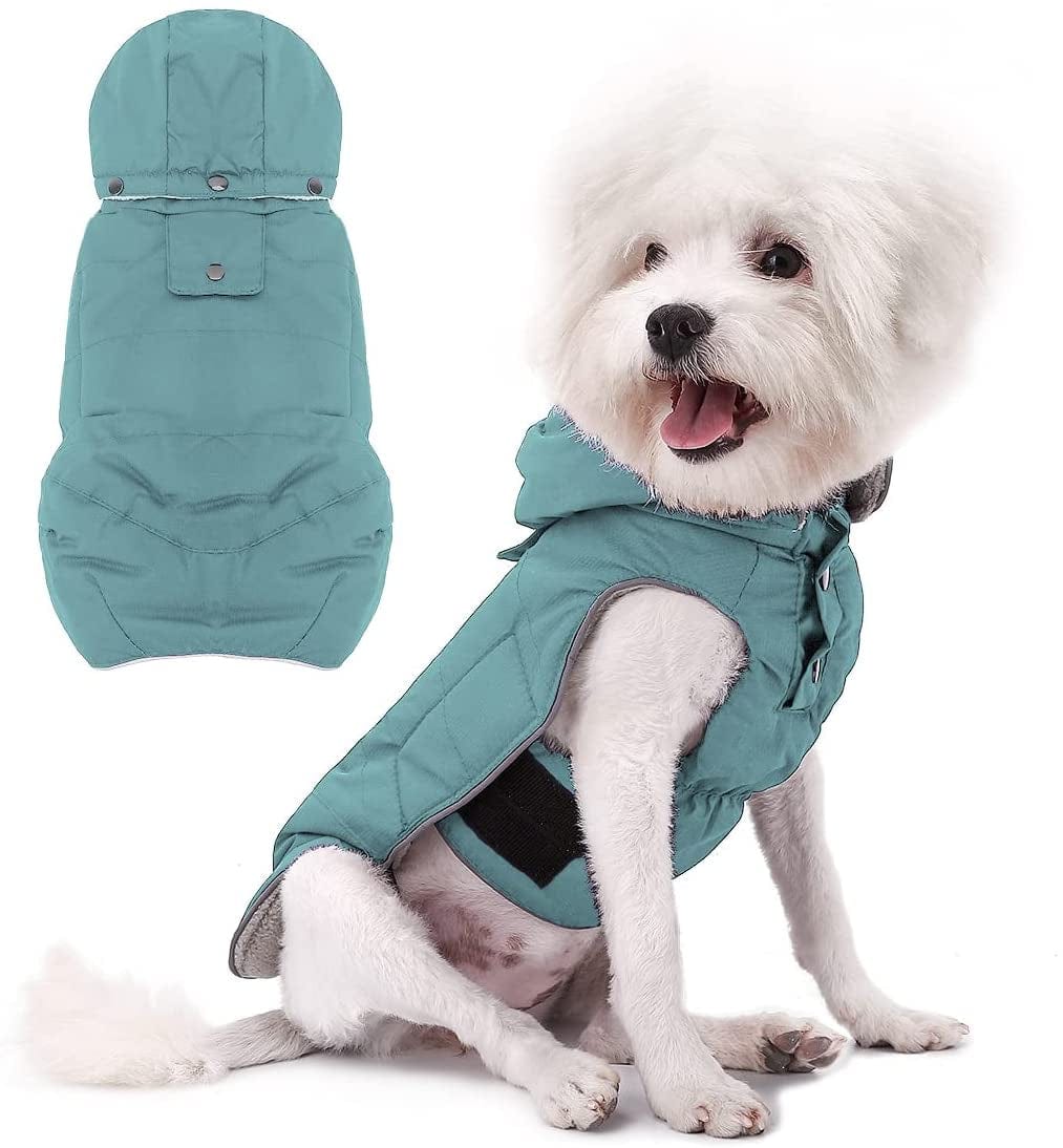 VOOPET Warm Dog Jacket, Snowproof Windproof Waterproof Dog Winter Coat for Cold Weather - Soft Fleece Lining and Warm Thick Padded Dog Snow Coat with Detachable Hood for Puppy Small Medium Dogs Animals & Pet Supplies > Pet Supplies > Dog Supplies > Dog Apparel voopet Gray Blue Small (Pack of 1) 