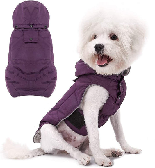 VOOPET Warm Dog Jacket, Snowproof Windproof Waterproof Dog Winter Coat for Cold Weather - Soft Fleece Lining and Warm Thick Padded Dog Snow Coat with Detachable Hood for Puppy Small Medium Dogs Animals & Pet Supplies > Pet Supplies > Dog Supplies > Dog Apparel voopet Purple Small (Pack of 1) 