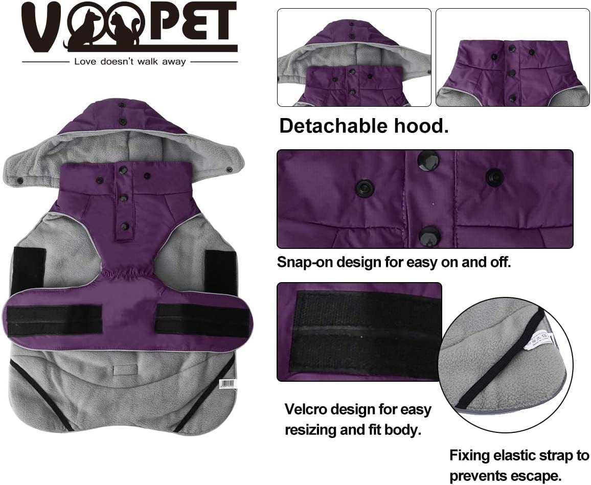 VOOPET Warm Dog Jacket, Snowproof Windproof Waterproof Dog Winter Coat for Cold Weather - Soft Fleece Lining and Warm Thick Padded Dog Snow Coat with Detachable Hood for Puppy Small Medium Dogs Animals & Pet Supplies > Pet Supplies > Dog Supplies > Dog Apparel voopet   