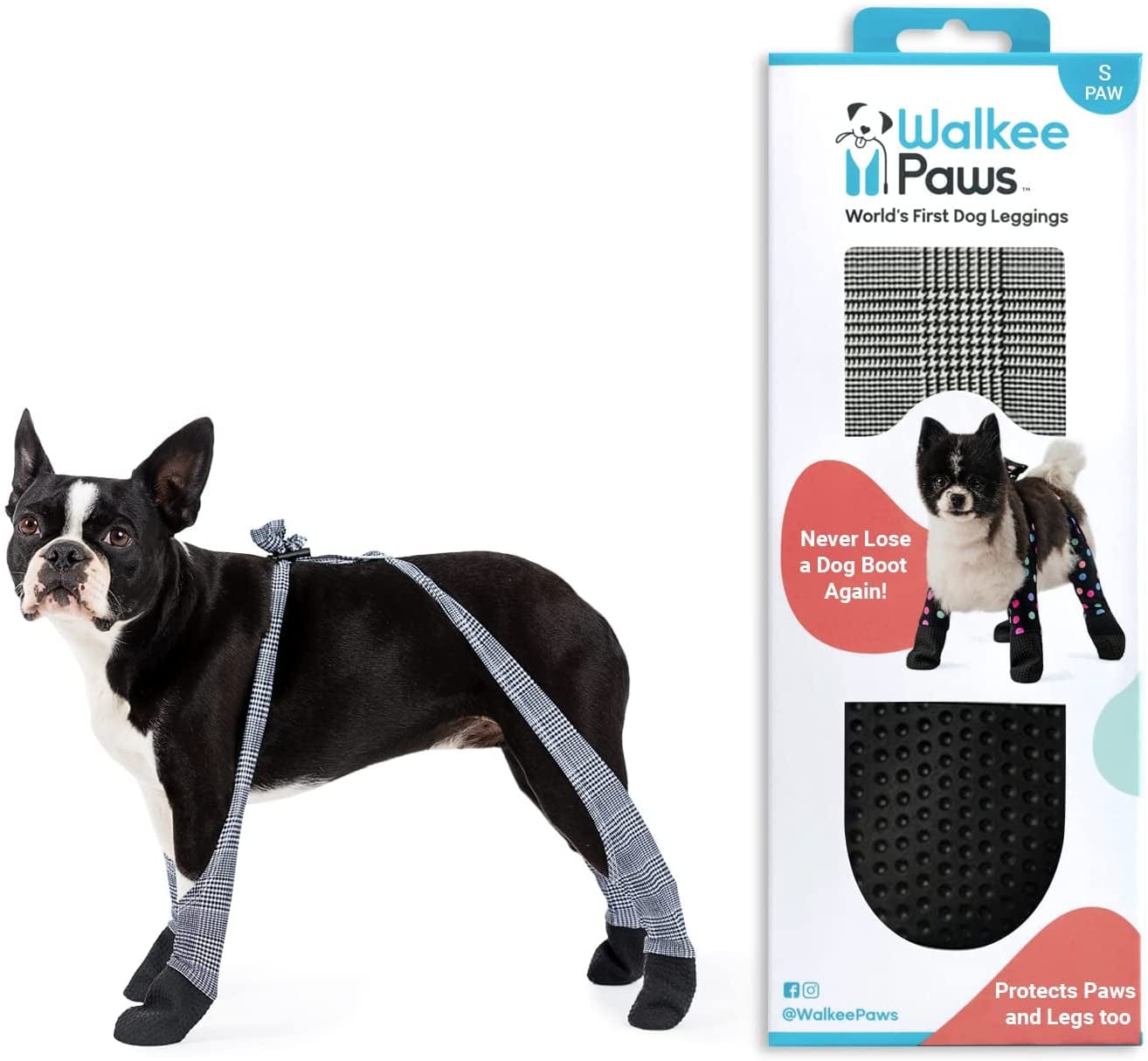 WALKEE PAWS Dog Boot Leggings, Small Dog Sizes, Seen on Shark Tank, Adjustable Fit Protects from Hot, Cold, Wet Weather, Allergens & Chemicals, Never Lose a Boot or Sock Again (Classic, Small) Animals & Pet Supplies > Pet Supplies > Dog Supplies > Dog Apparel Walkee Paws   
