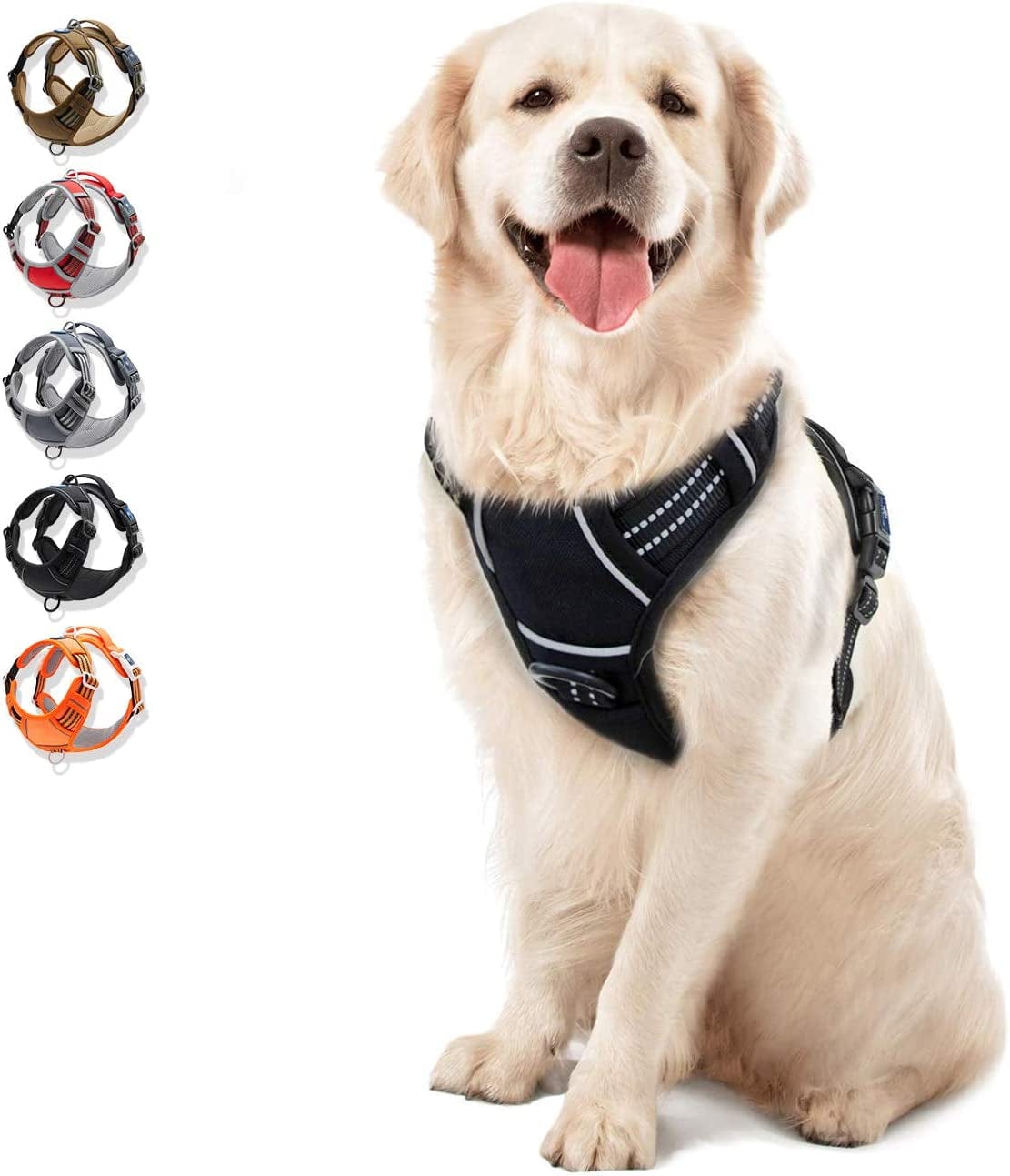 WALKTOFINE Dog Harness, No Pull Reflective Adjustable Dog Harnesses with 2 Leash Clips, Dog Vest Harness with Easy Control Handle for Small Medium Large Dogs (L, Black) Animals & Pet Supplies > Pet Supplies > Dog Supplies > Dog Apparel WALKTOFINE Black Large 