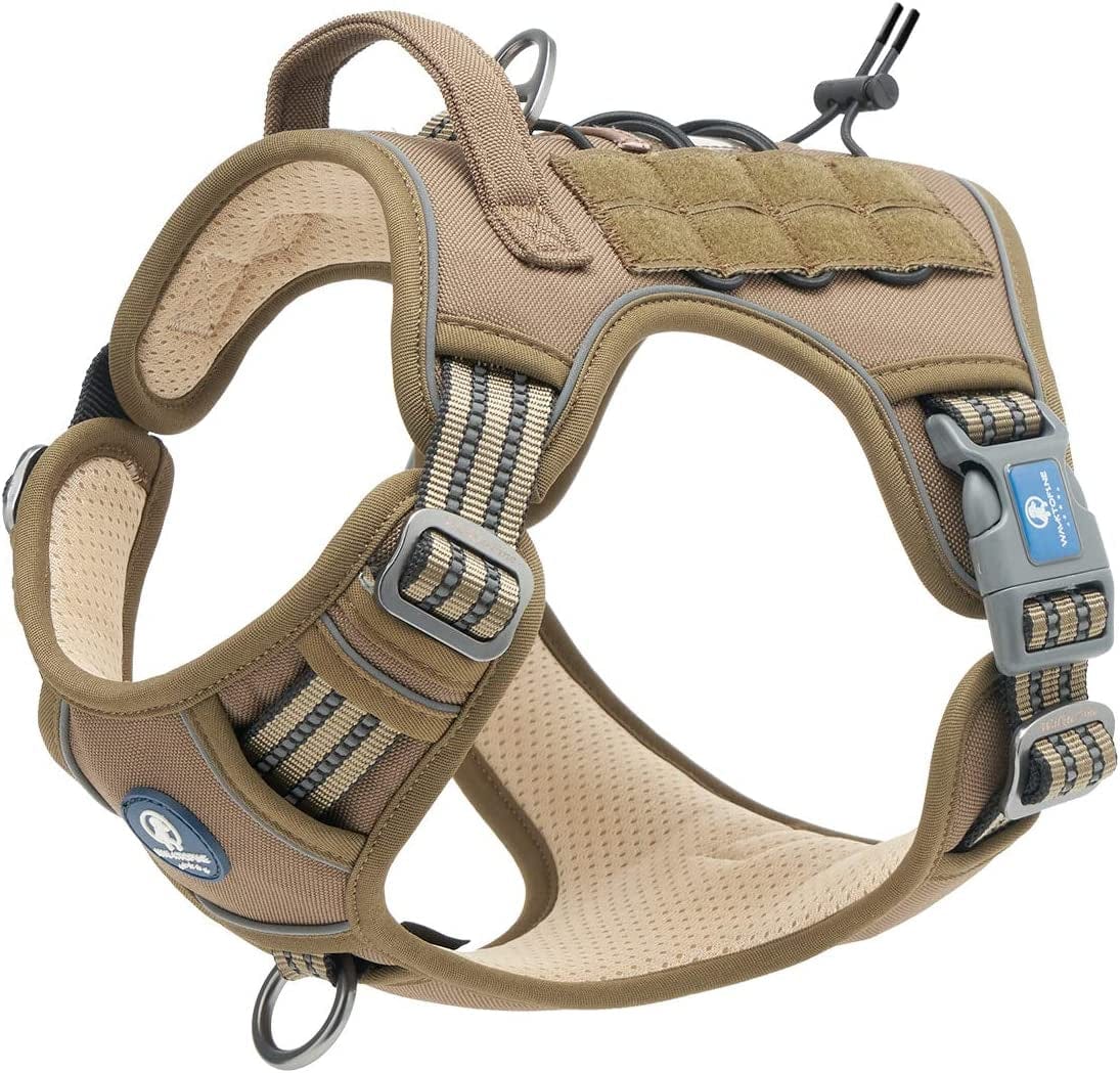 WALKTOFINE Dog Harness, No Pull Reflective Adjustable Dog Harnesses with 2 Leash Clips, Dog Vest Harness with Easy Control Handle for Small Medium Large Dogs (L, Black) Animals & Pet Supplies > Pet Supplies > Dog Supplies > Dog Apparel WALKTOFINE Army yellow Pro Large 