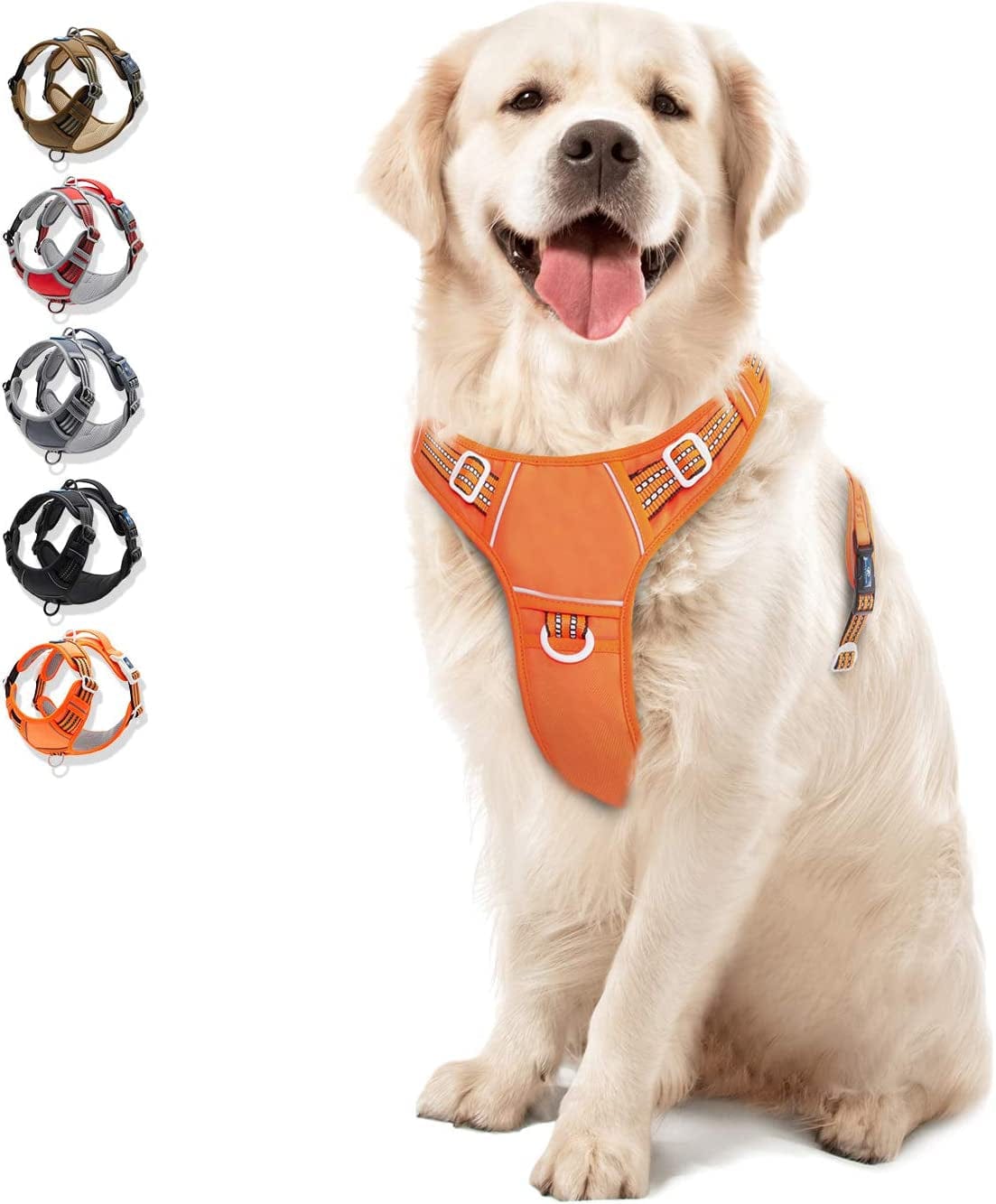 WALKTOFINE Dog Harness, No Pull Reflective Adjustable Dog Harnesses with 2 Leash Clips, Dog Vest Harness with Easy Control Handle for Small Medium Large Dogs (L, Black) Animals & Pet Supplies > Pet Supplies > Dog Supplies > Dog Apparel WALKTOFINE Orange Large 