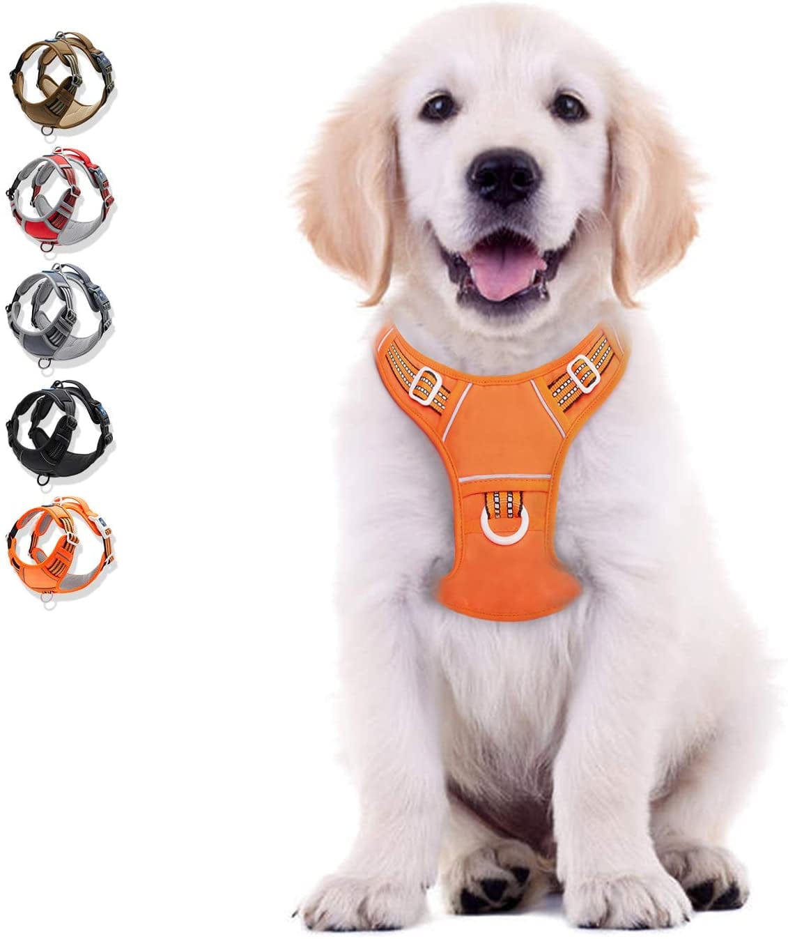 WALKTOFINE Dog Harness, No Pull Reflective Adjustable Dog Harnesses with 2 Leash Clips, Dog Vest Harness with Easy Control Handle for Small Medium Large Dogs (L, Black) Animals & Pet Supplies > Pet Supplies > Dog Supplies > Dog Apparel WALKTOFINE Orange Small 