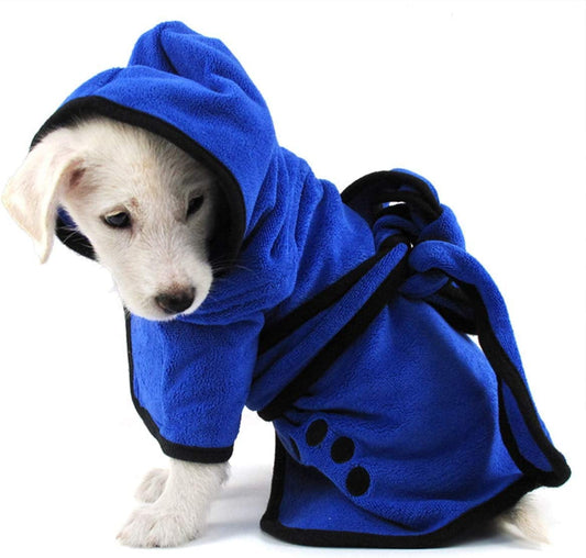 Wallfire Pet Dog Hooded Bathrobe Bath Towel Coat, Super Absorbent Microfiber Pet Bathrobe Fast Drying Towel with Belt for Dogs Puppy Cats L Animals & Pet Supplies > Pet Supplies > Dog Supplies > Dog Apparel Wallfire XL: back length 29.5"  