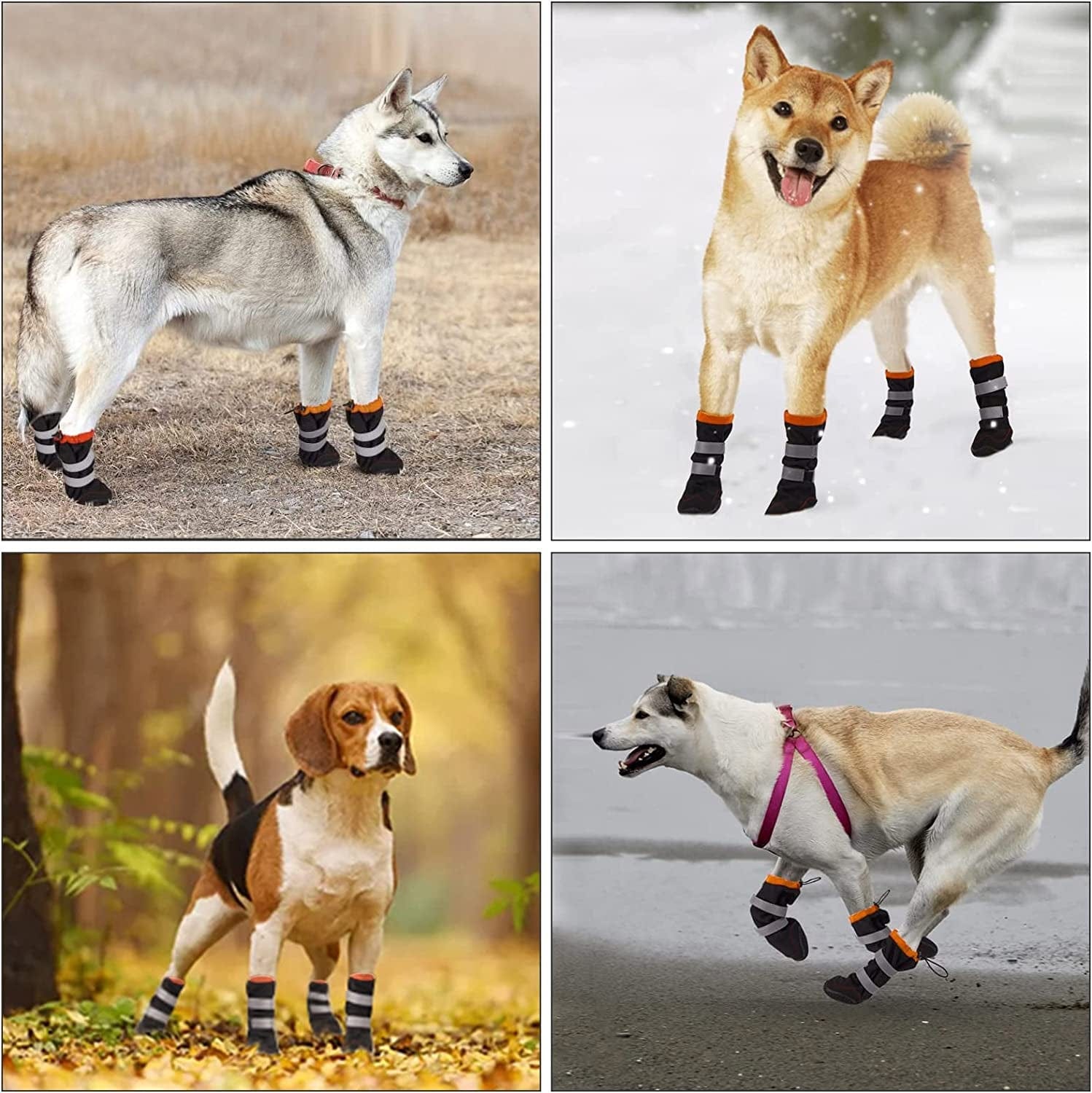 Warm Dog Boots Winter Beacon Pet Dog Shoes 4Pcs, Fleece Lined Dog Shoes with Drawstring, Dog Snow Boots Anti-Slip Rugged Sole - Reflective Dog Booties for Small Medium Large Dogs (Orange #1) Animals & Pet Supplies > Pet Supplies > Dog Supplies > Dog Apparel Beacon Pet   