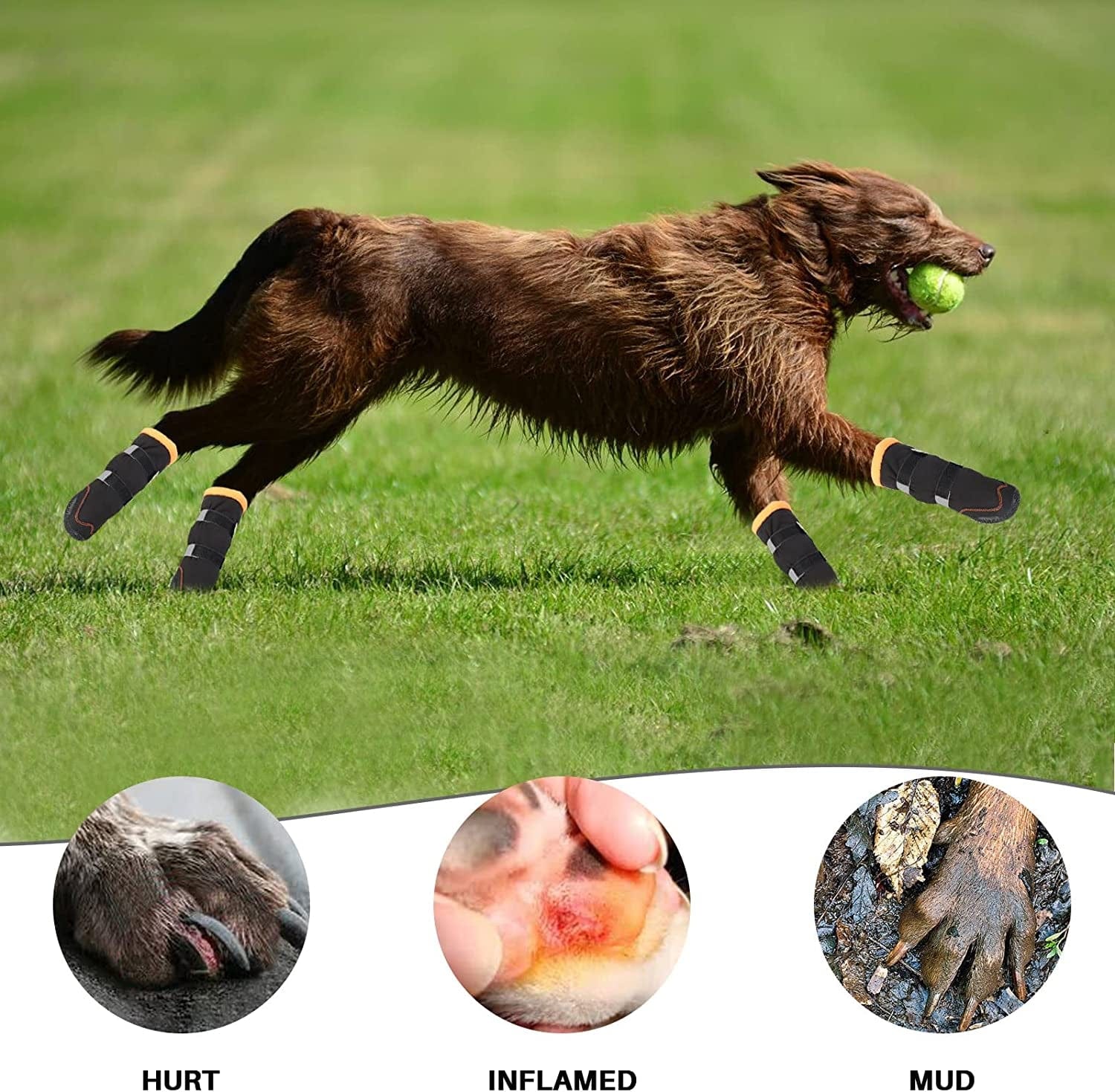 Warm Dog Boots Winter Beacon Pet Dog Shoes 4Pcs, Fleece Lined Dog Shoes with Drawstring, Dog Snow Boots Anti-Slip Rugged Sole - Reflective Dog Booties for Small Medium Large Dogs (Orange #1) Animals & Pet Supplies > Pet Supplies > Dog Supplies > Dog Apparel Beacon Pet   