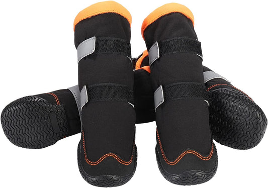 Warm Dog Boots Winter Beacon Pet Dog Shoes 4Pcs, Fleece Lined Dog Shoes with Drawstring, Dog Snow Boots Anti-Slip Rugged Sole - Reflective Dog Booties for Small Medium Large Dogs (Orange #1) Animals & Pet Supplies > Pet Supplies > Dog Supplies > Dog Apparel Beacon Pet Orange #7  