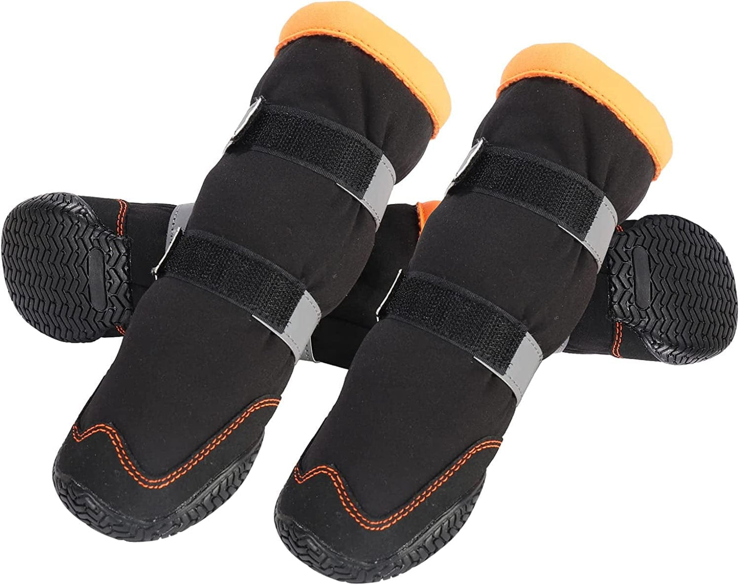 Warm Dog Boots Winter Beacon Pet Dog Shoes 4Pcs, Fleece Lined Dog Shoes with Drawstring, Dog Snow Boots Anti-Slip Rugged Sole - Reflective Dog Booties for Small Medium Large Dogs (Orange #1) Animals & Pet Supplies > Pet Supplies > Dog Supplies > Dog Apparel Beacon Pet   