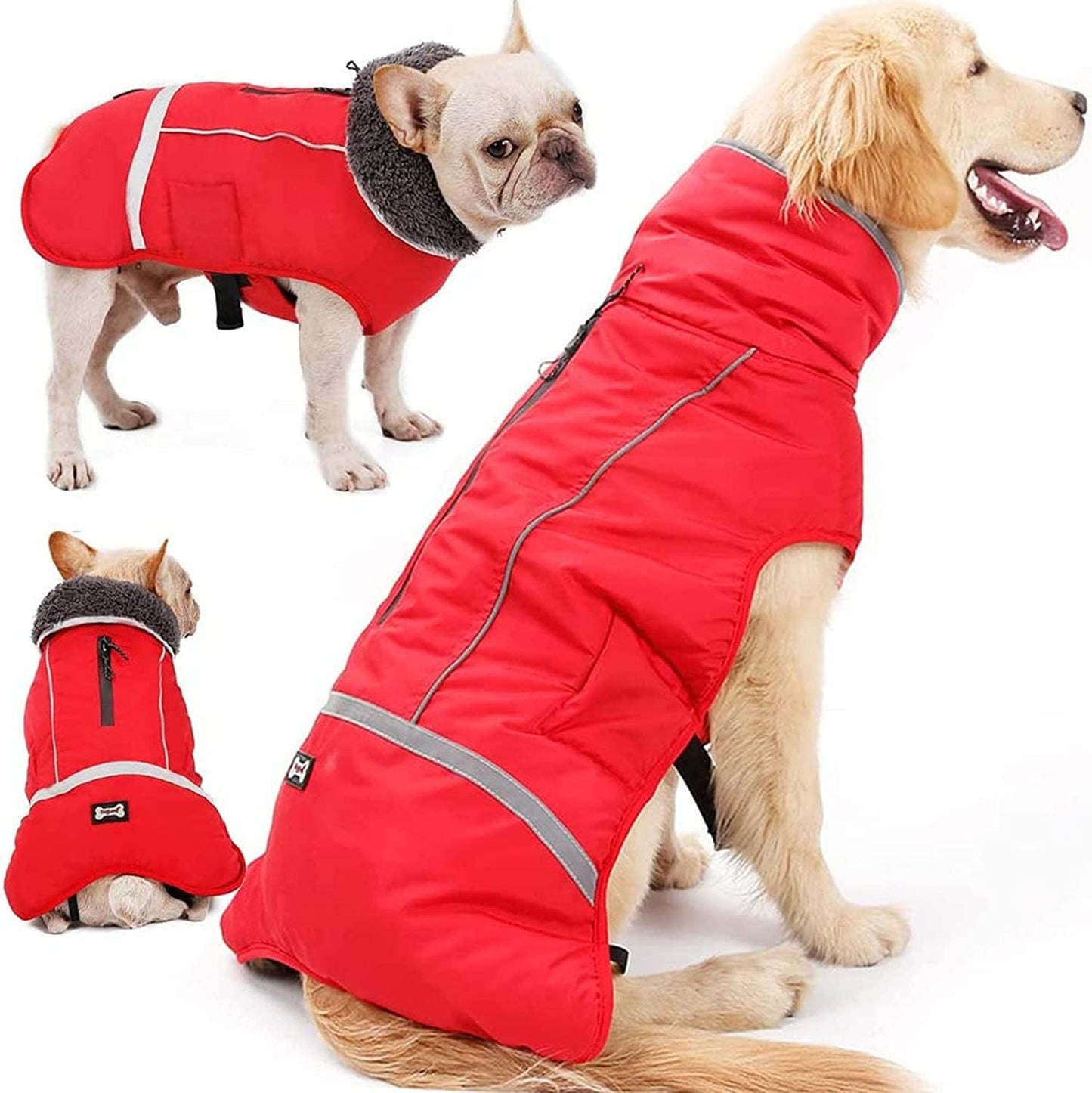 Warm Dog Coat Reflective Dog Jacket, Adjustable Dog Vest Dog Winter Coat, for Small Medium Large Dogs Red-L Animals & Pet Supplies > Pet Supplies > Dog Supplies > Dog Apparel COBEA0000102   