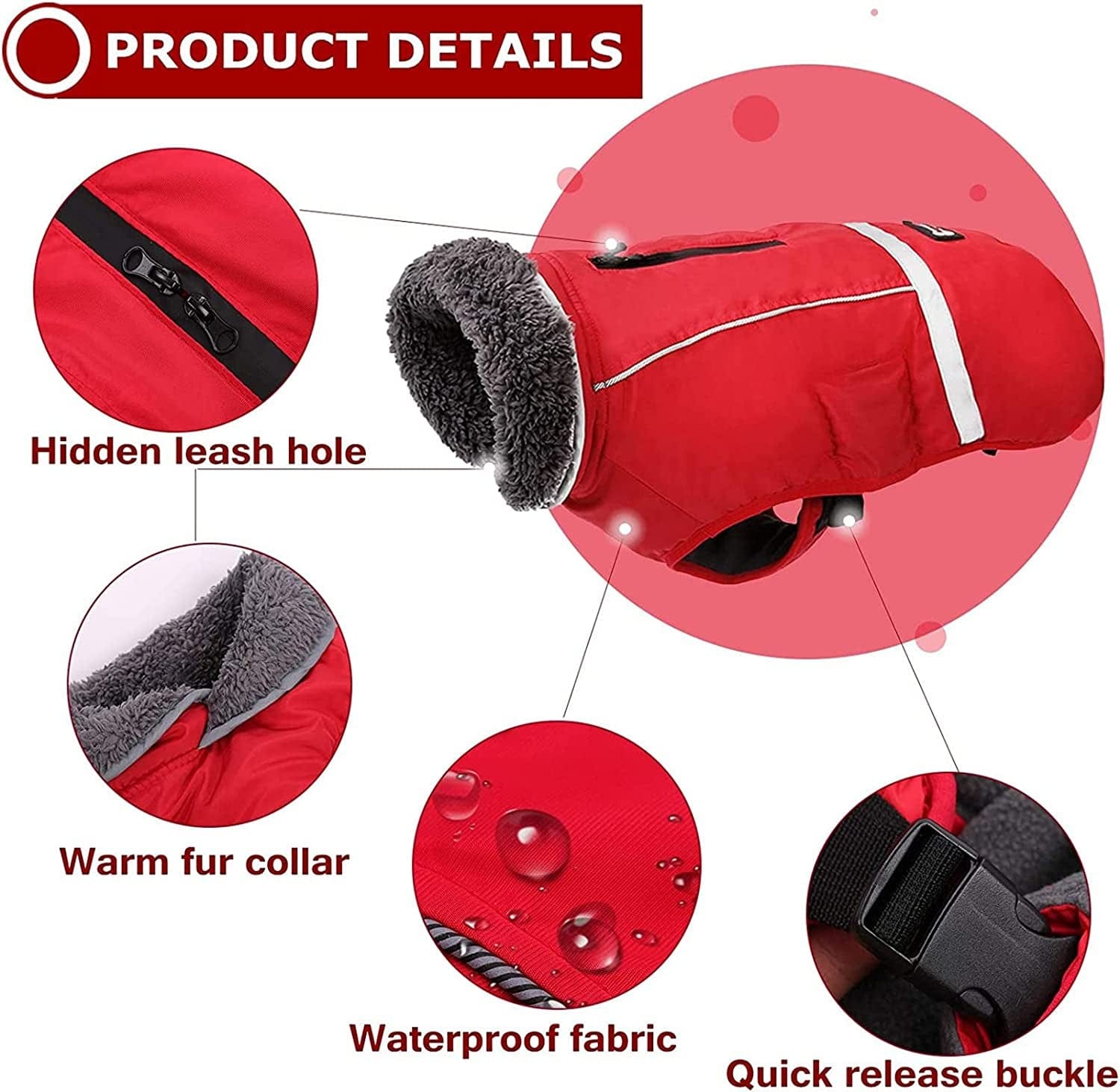 Warm Dog Coat Reflective Dog Jacket, Adjustable Dog Vest Dog Winter Coat, for Small Medium Large Dogs Red-L Animals & Pet Supplies > Pet Supplies > Dog Supplies > Dog Apparel COBEA0000102   