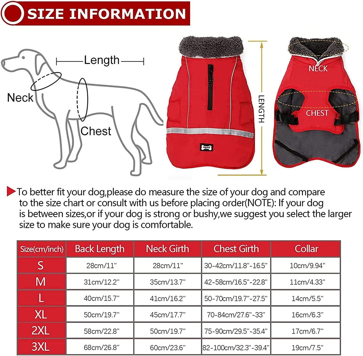 Warm Dog Coat Reflective Dog Jacket, Adjustable Dog Vest Dog Winter Coat, for Small Medium Large Dogs Red-L Animals & Pet Supplies > Pet Supplies > Dog Supplies > Dog Apparel COBEA0000102   