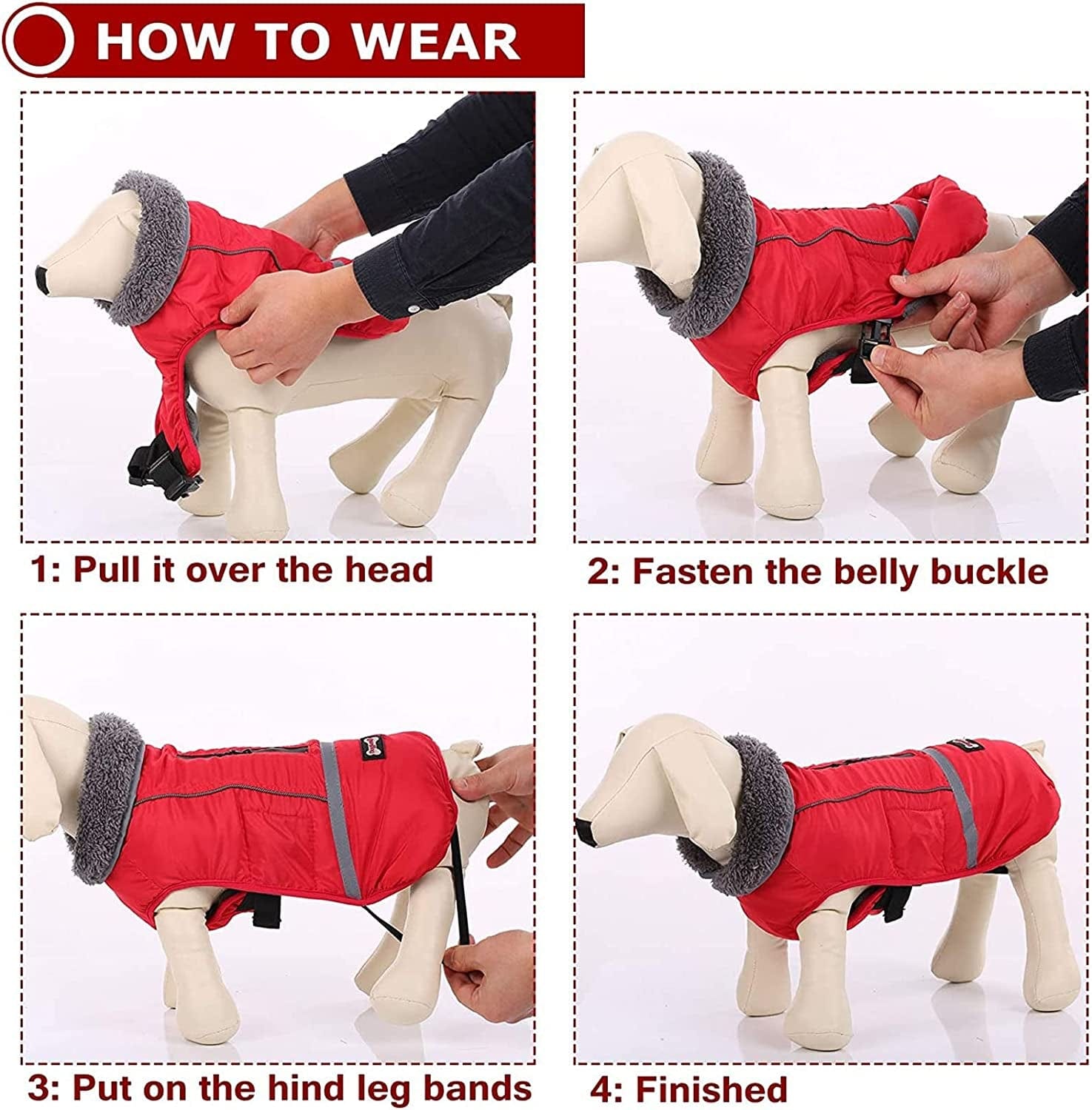 Warm Dog Coat Reflective Dog Jacket, Adjustable Dog Vest Dog Winter Coat, for Small Medium Large Dogs Red-L Animals & Pet Supplies > Pet Supplies > Dog Supplies > Dog Apparel COBEA0000102   