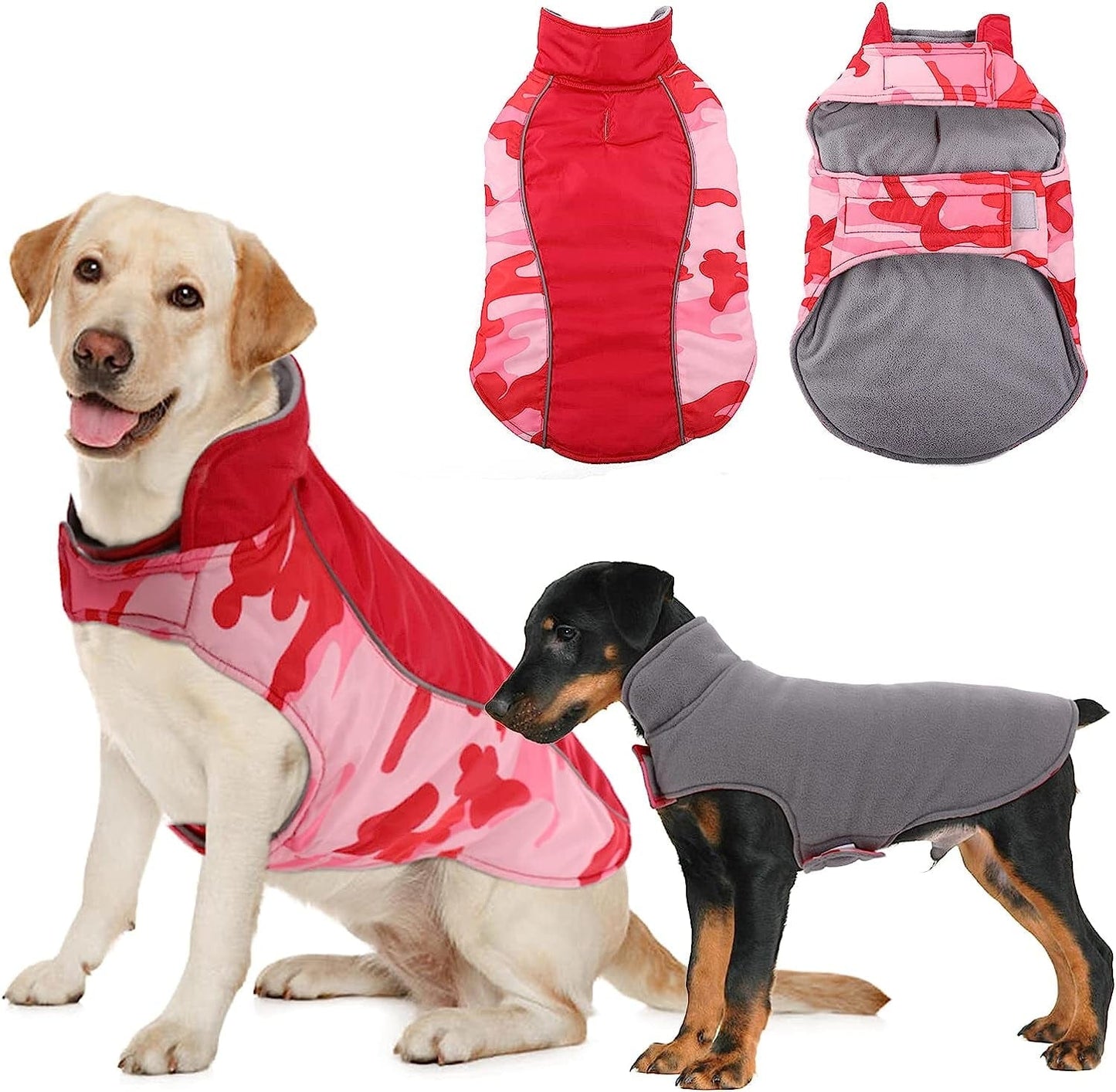 Warm Dog Jacket Reversible Fleece Winter Dog Vest for Cold Weather, Waterproof Windproof Dog Winter Coat Reflective with Magic Strip&Furry Collar for Small Medium Large Breeds Dogs Puppies Cat Pet Animals & Pet Supplies > Pet Supplies > Dog Supplies > Dog Apparel Nanaki   