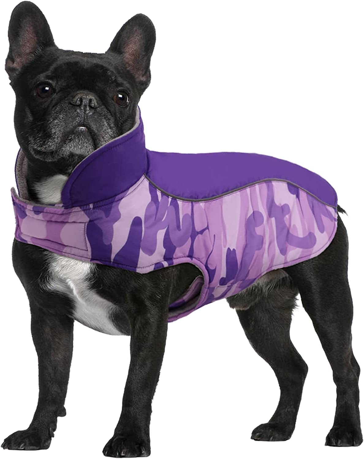 Warm Dog Jacket Reversible Fleece Winter Dog Vest for Cold Weather, Waterproof Windproof Dog Winter Coat Reflective with Magic Strip&Furry Collar for Small Medium Large Breeds Dogs Puppies Cat Pet Animals & Pet Supplies > Pet Supplies > Dog Supplies > Dog Apparel Nanaki Camouflage Purple XS-9.8"length 
