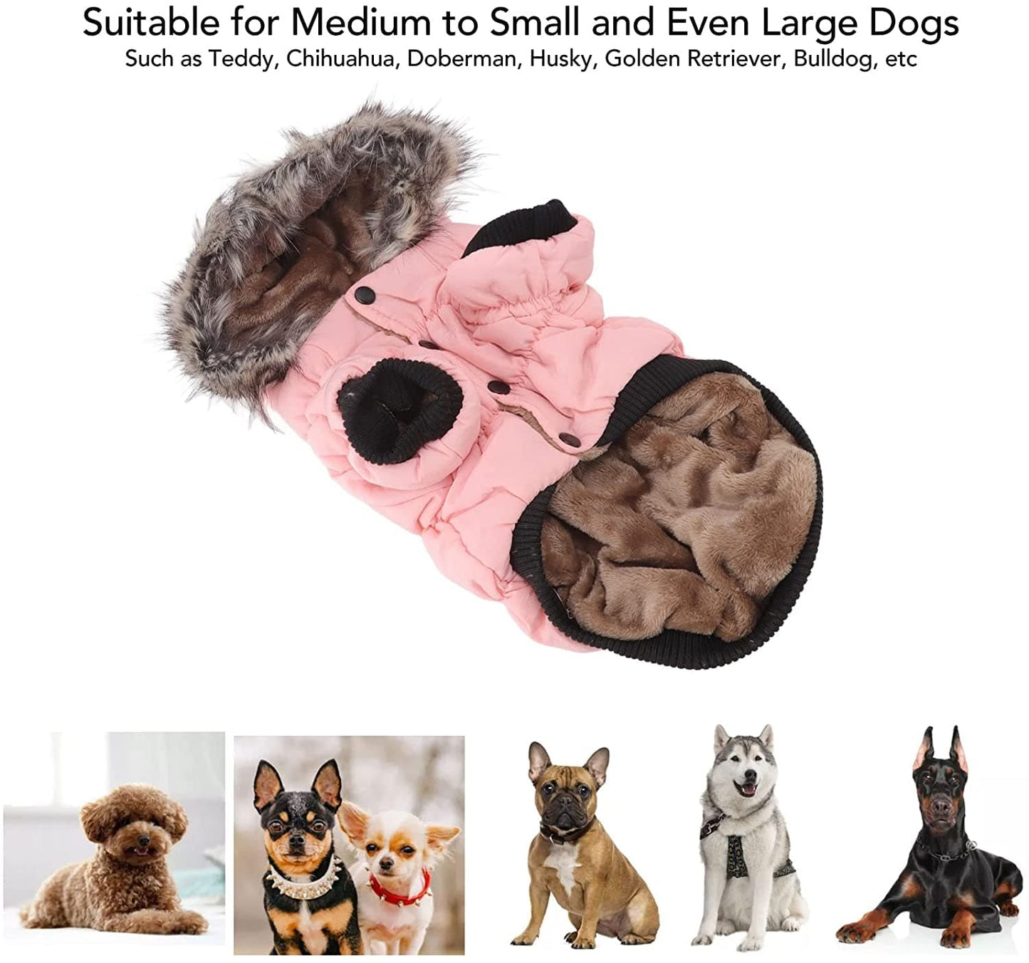 Warm Puppy Zip up Jacket Coat Protection Twolegged Pink Cold Weather Dog Winter Coat (S) (Size : Large) Animals & Pet Supplies > Pet Supplies > Dog Supplies > Dog Apparel OVAST   