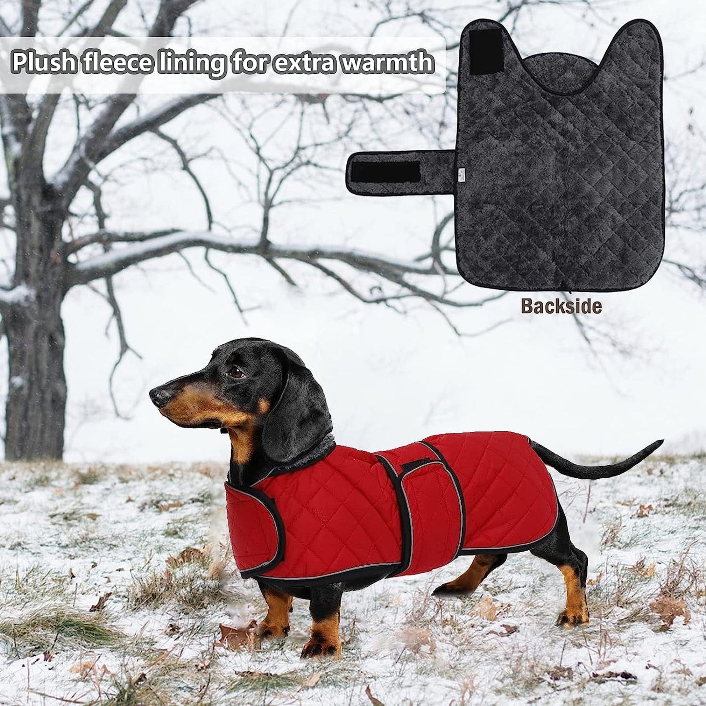 Warm Thermal Quilted Dachshund Coat, Dog Winter Coat with Warm Fleece Lining, Outdoor Dog Apparel with Adjustable Bands for Medium, Large Dog-Red-S Animals & Pet Supplies > Pet Supplies > Dog Supplies > Dog Apparel Geyecete   