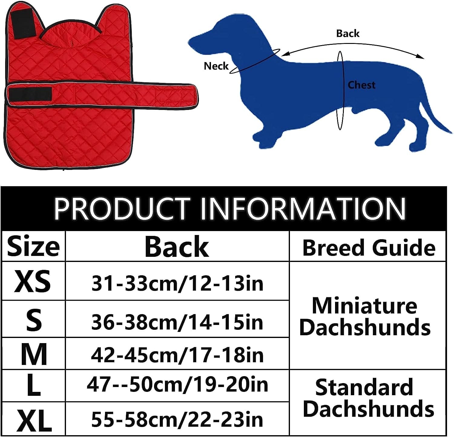 Warm Thermal Quilted Dachshund Coat, Dog Winter Coat with Warm Fleece Lining, Outdoor Dog Apparel with Adjustable Bands for Medium, Large Dog-Red-S Animals & Pet Supplies > Pet Supplies > Dog Supplies > Dog Apparel Geyecete   