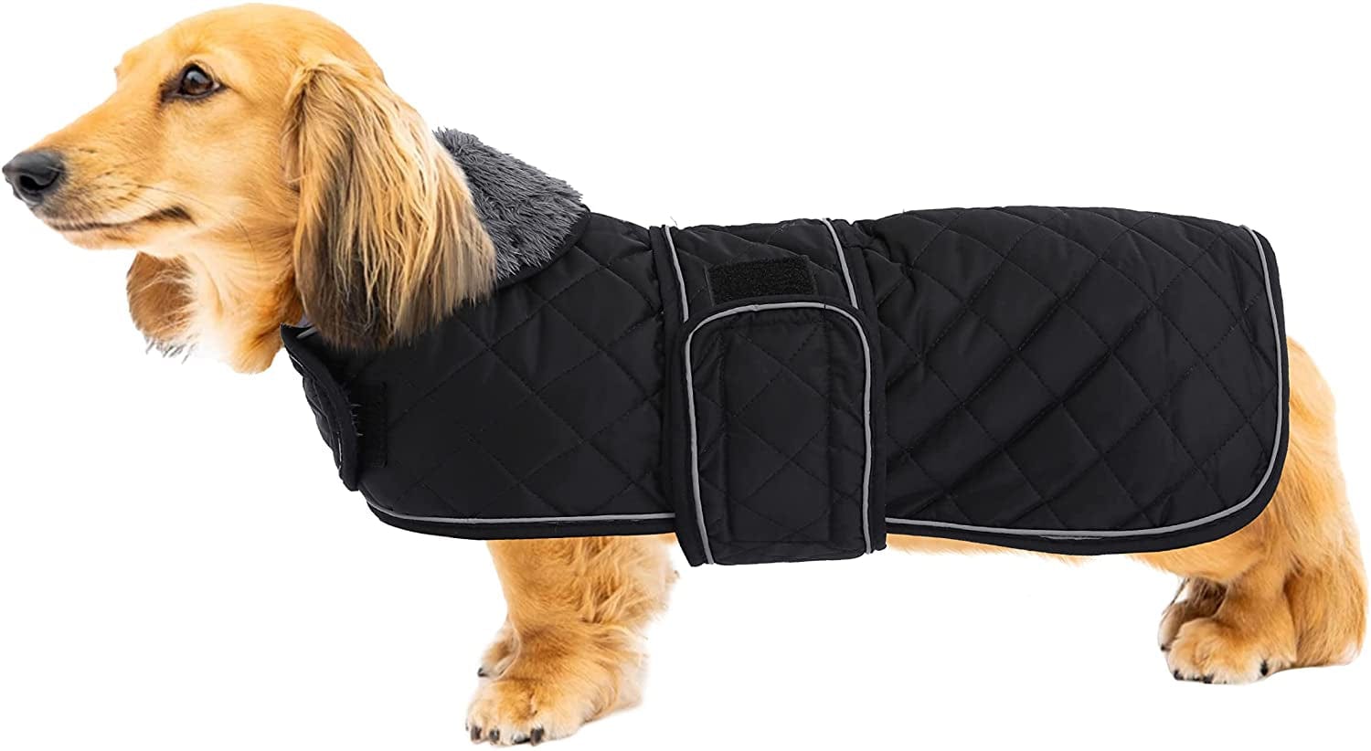 Warm Thermal Quilted Dachshund Coat, Dog Winter Coat with Warm Fleece Lining, Outdoor Dog Apparel with Adjustable Bands for Medium, Large Dog-Red-S Animals & Pet Supplies > Pet Supplies > Dog Supplies > Dog Apparel Geyecete Black X-Large 