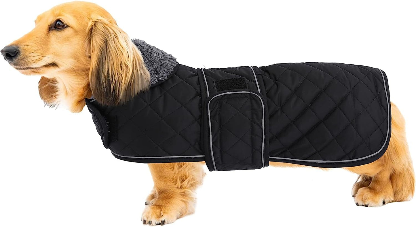 Warm Thermal Quilted Dachshund Coat, Dog Winter Coat with Warm Fleece Lining, Outdoor Dog Apparel with Adjustable Bands for Medium, Large Dog-Red-S Animals & Pet Supplies > Pet Supplies > Dog Supplies > Dog Apparel Geyecete Black Large 