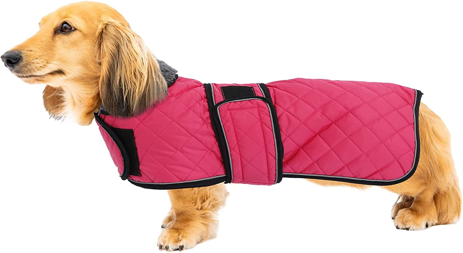 Warm Thermal Quilted Dachshund Coat, Dog Winter Coat with Warm Fleece Lining, Outdoor Dog Apparel with Adjustable Bands for Medium, Large Dog-Red-S Animals & Pet Supplies > Pet Supplies > Dog Supplies > Dog Apparel Geyecete Pink Medium 