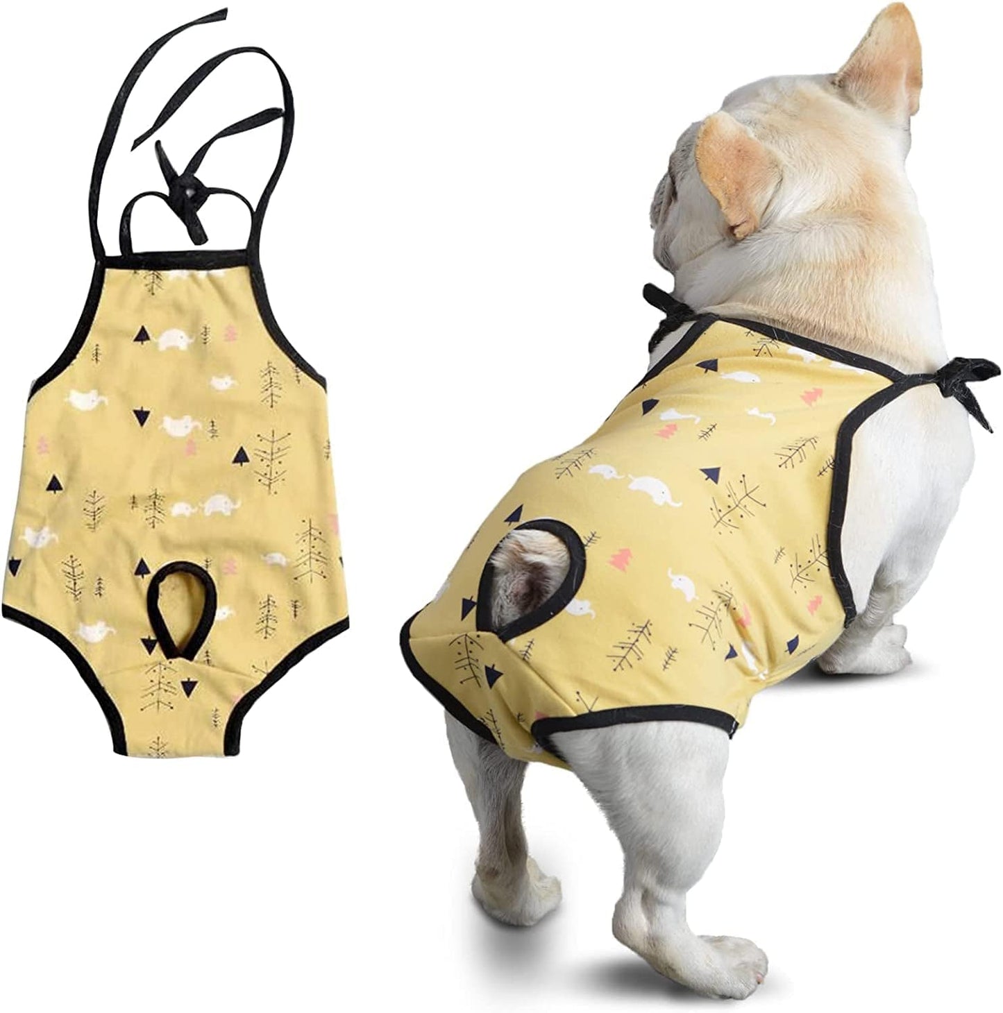 Washable Dog Diaper Jumpsuit Female Summer Spring, Soft Cotton Sanitary Pantie with Adjustable Suspender for Girl Dog Puppy, Reusable Doggies Period Pants Incontinence Small Medium Dogs Pet Underwear Animals & Pet Supplies > Pet Supplies > Dog Supplies > Dog Apparel PUMYPOREITY Elephant(Yellow) Medium (Pack of 1) 